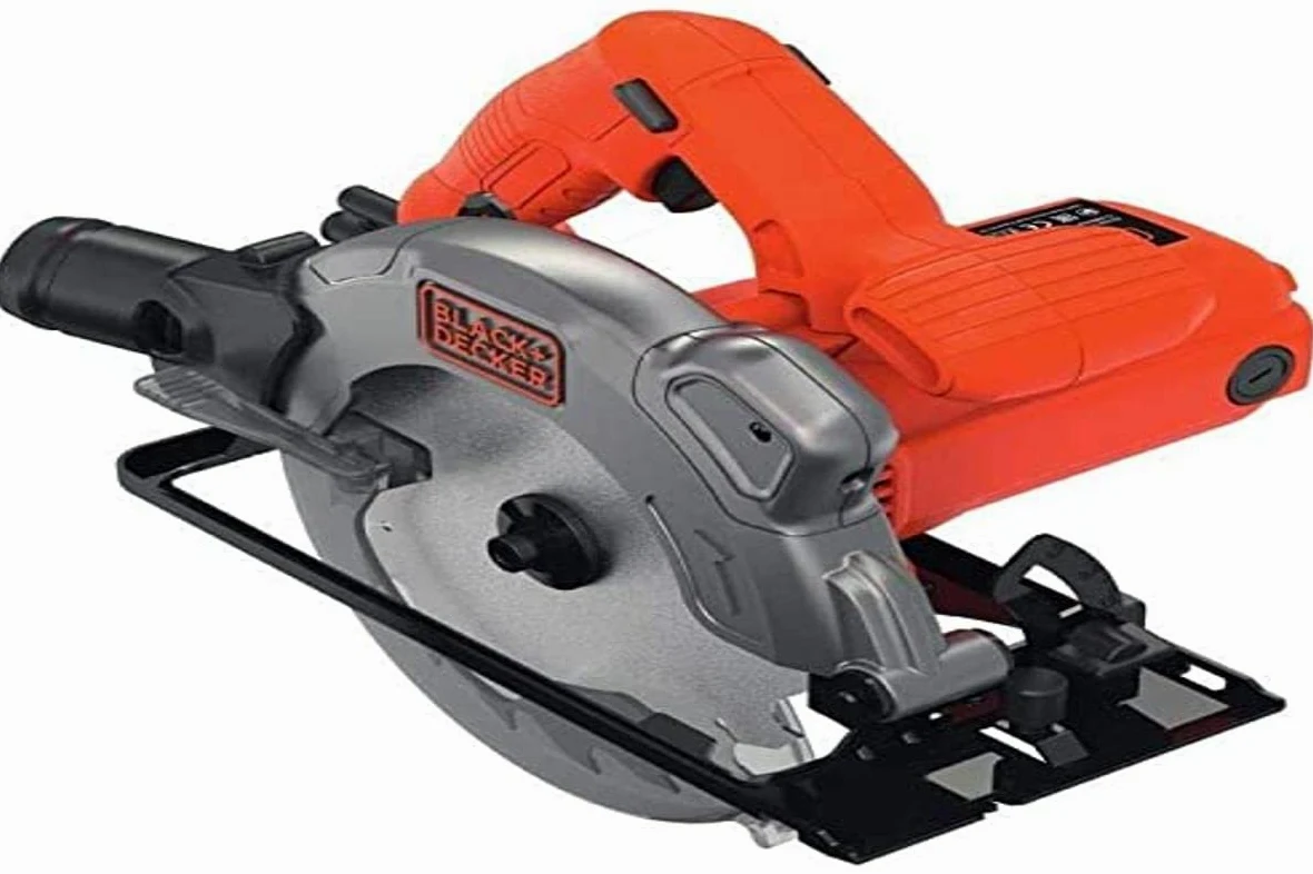 Black + Decker CS1250LA ręczna pilarka tarczowa (1250 W, głębokość cięcia 66 mm / 50 mm (90°/45°), z ogranicznikiem równoległym, średnica 190 mm, z dźwignią szybkiego zacisku, wbudowany laser, w zestawie: 2 brzeszczoty do pił)