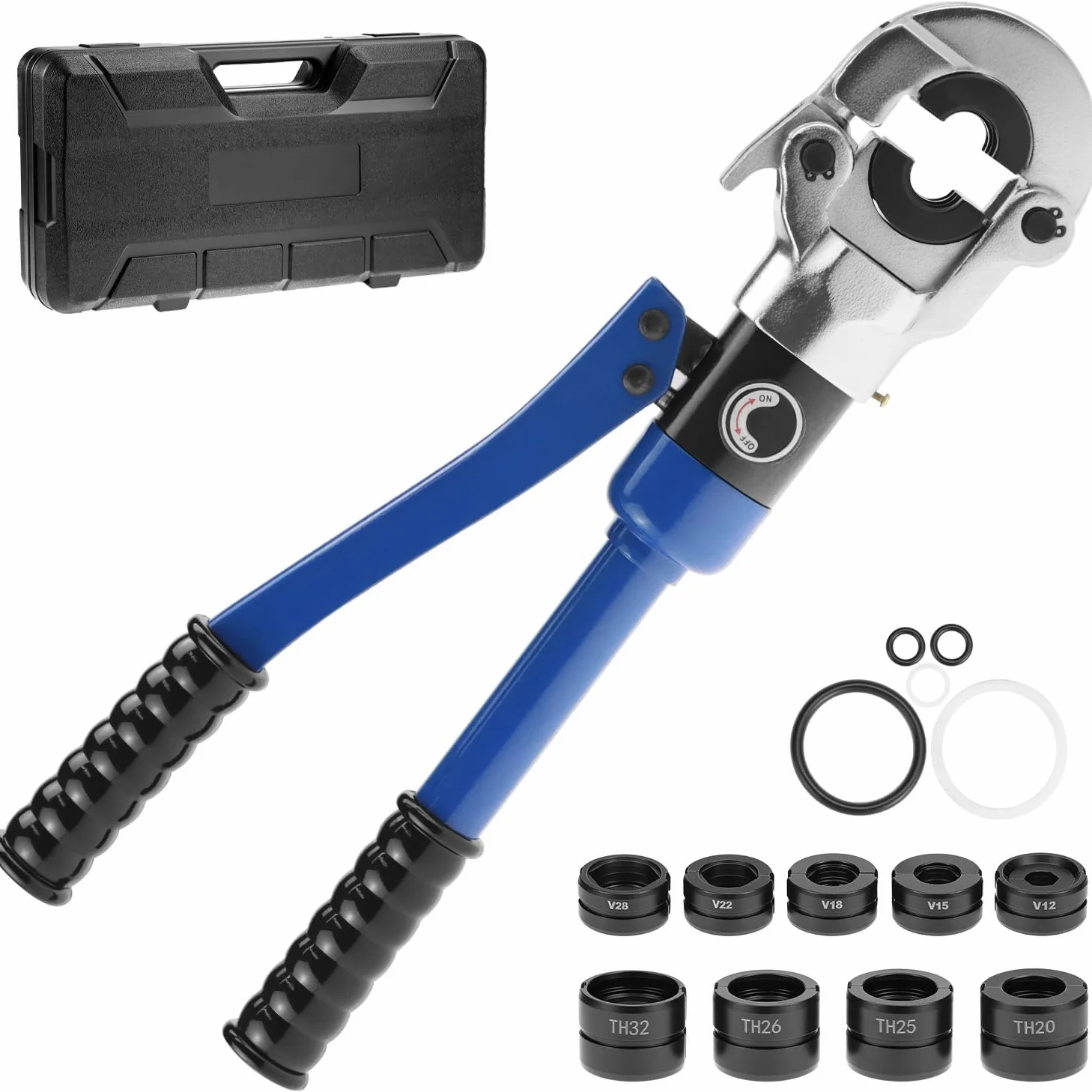 QWORK Szczypce do zaciskania rur, szczypce do zaciskania rur hydraulicznych TH16, TH20, TH25, TH26, TH32 i V12, V15, V18, V22, V28 mm, do rur aluminiowo-plastikowych i rur ze stali nierdzewnej