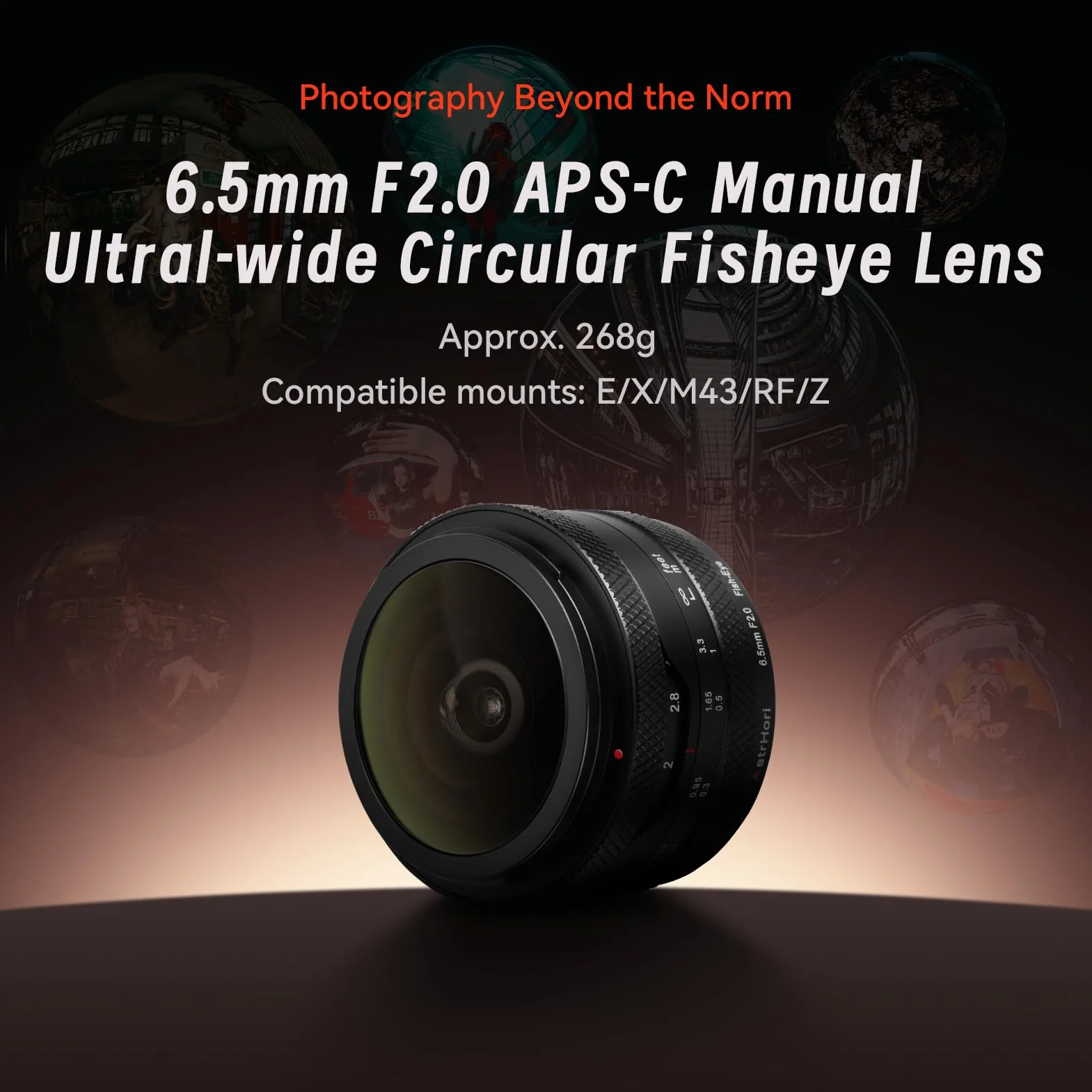 AstrHori 6,5 mm F2.0 APS-C Ręczny okrągły obiektyw typu rybie oko, ultraszerokokątny obiektyw 192°, kompatybilny z aparatami bezlusterkowymi Canon RF, EOS R5, EOS R6, EOS R3, EOS R itp