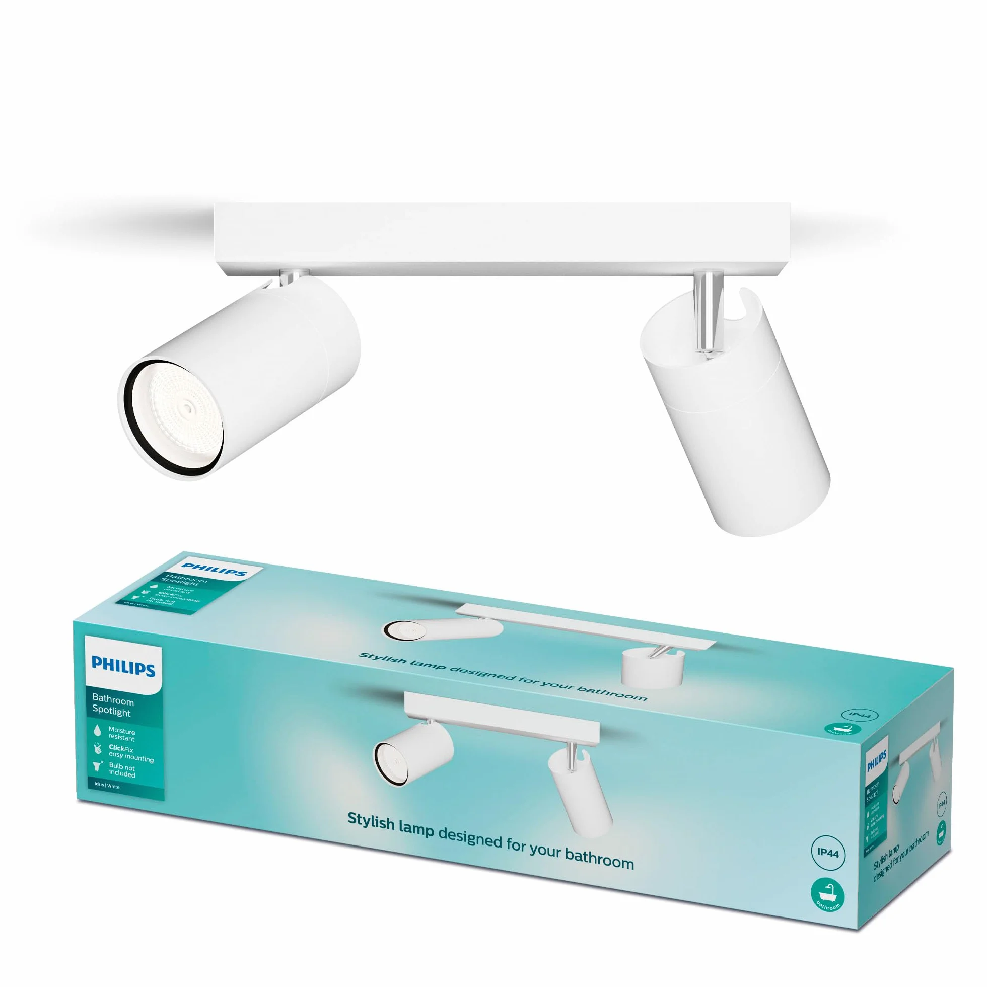 Philips LED Podwójny reflektor punktowy Idris, biały, IP44, wodoodporny, żarówki GU10 nie wchodzą w skład zestawu