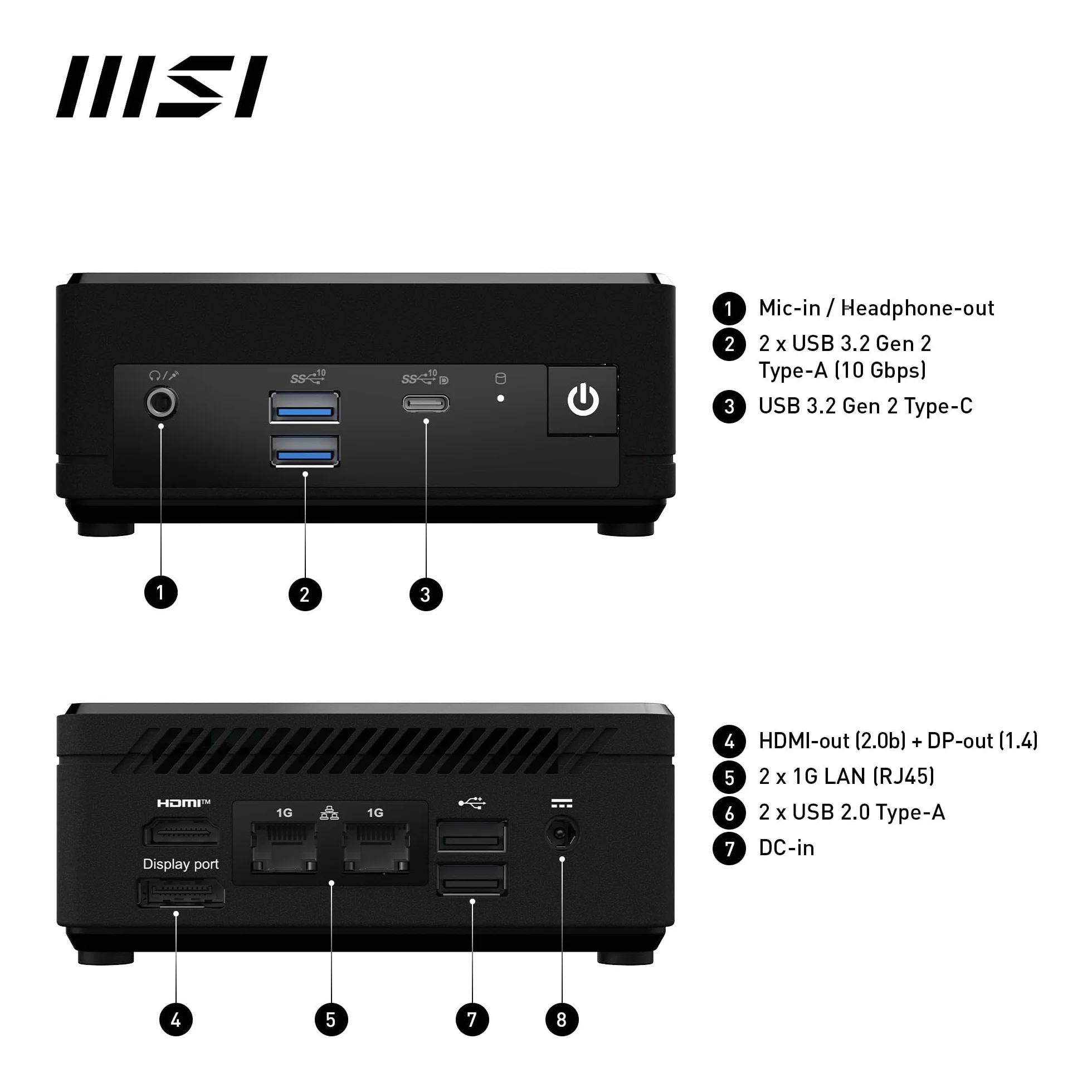 MSI Cubi N ADL S-079DE Mini PC Intel N100 4 GB DDR4 128 GB M.2 SSD USB 3.2 Gen 2 Type C HDMI 2.1 DP 1.4 Bluetooth 5 Dual LAN Windows 11 Pro VESA