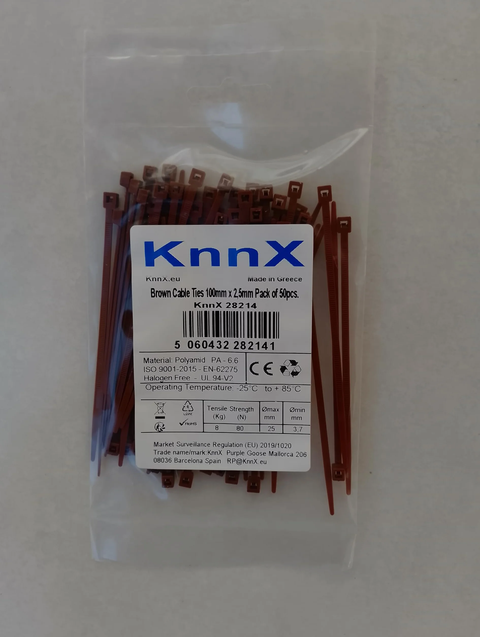 Brązowe opaski kablowe nylonowe 100 mm x 2,5 mm, mały rozmiar, 50 sztuk, wytrzymałość 8,2 kg