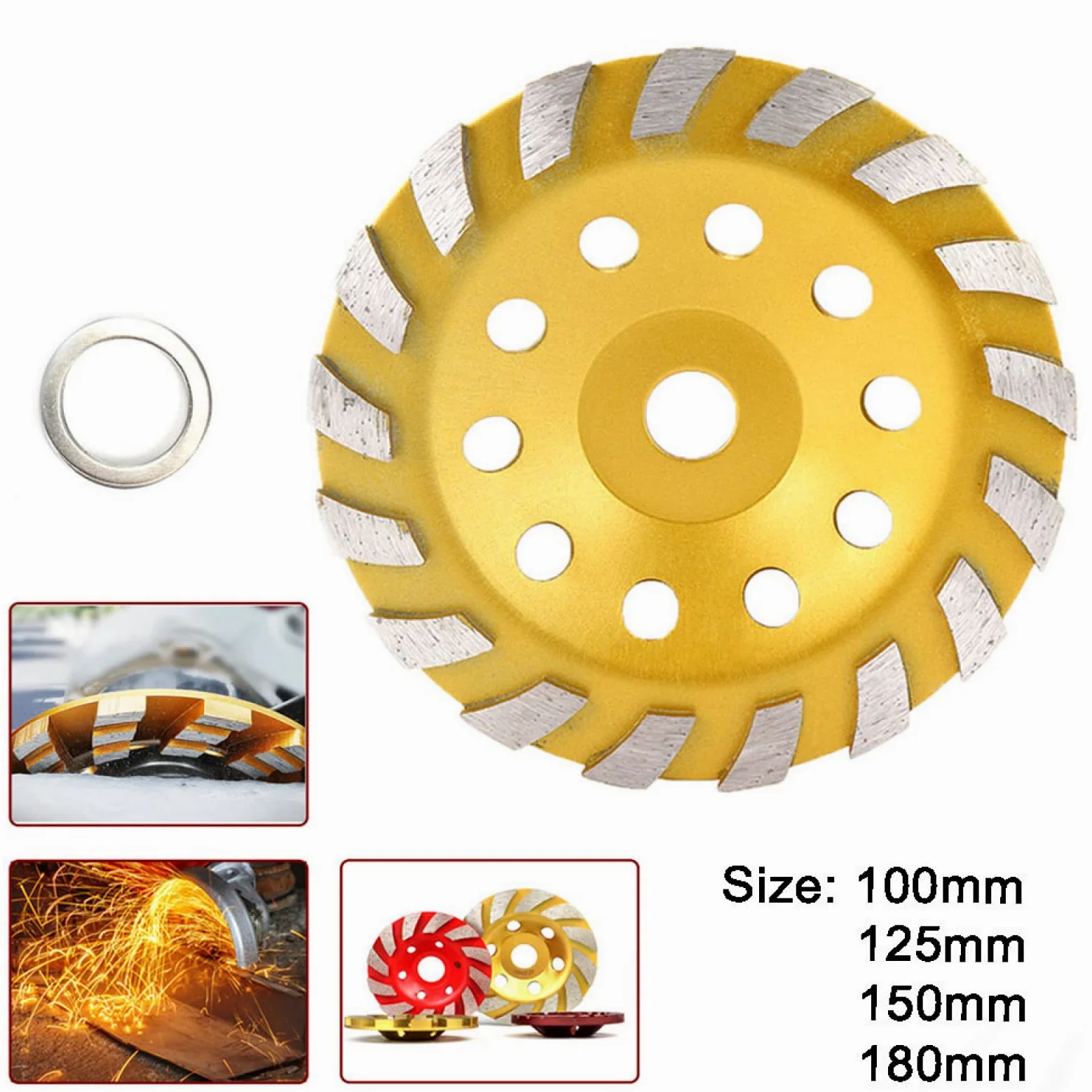 Diamentowe tarcze tnące do szlifierki kątowej， 100mm/125mm/150mm/180mm Diamentowa tarcza szlifierska w kształcie misy Betonowa tarcza szlifierska do granitu, kamienia, ceramiki, 180mm(100mm)