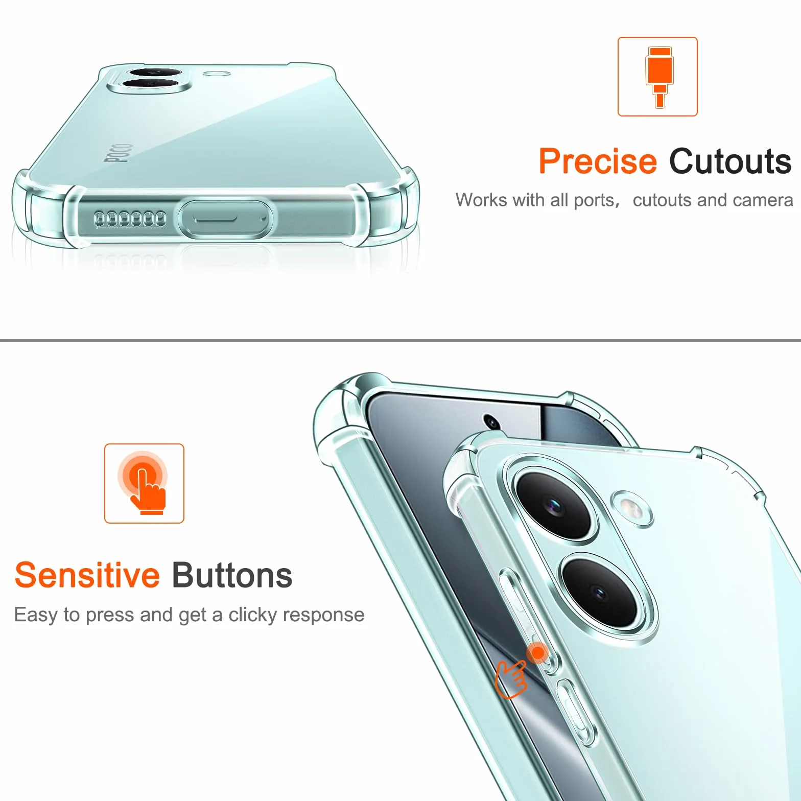 iVoler Etui 3 w 1 do Xiaomi Poco X8 Pro 5G z 2 sztukami szkła hartowanego, odporna na wstrząsy przezroczysta obudowa odporna na zarysowania, cienka miękka silikonowa obudowa ochronna TPU
