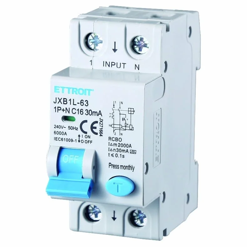 Magnetotermalny wyłącznik różnicowy 1P+N 16A 30mA 220V-6KA KLASA 2 MODUŁY 30mA do szyny DIN - ochrona obwodu i bezpieczeństwo systemów