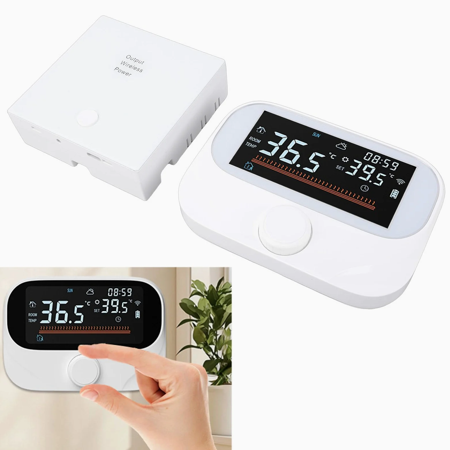 Oumefar WiFi Termostat Bojlera Termostat Pokojowy Sterownik Temperatury Programowalny Inteligentny Czas Pokrętło Obrotowe Wyświetlacz Pogody Pamięć Wyłączenia Zasilania z Odbiornikiem