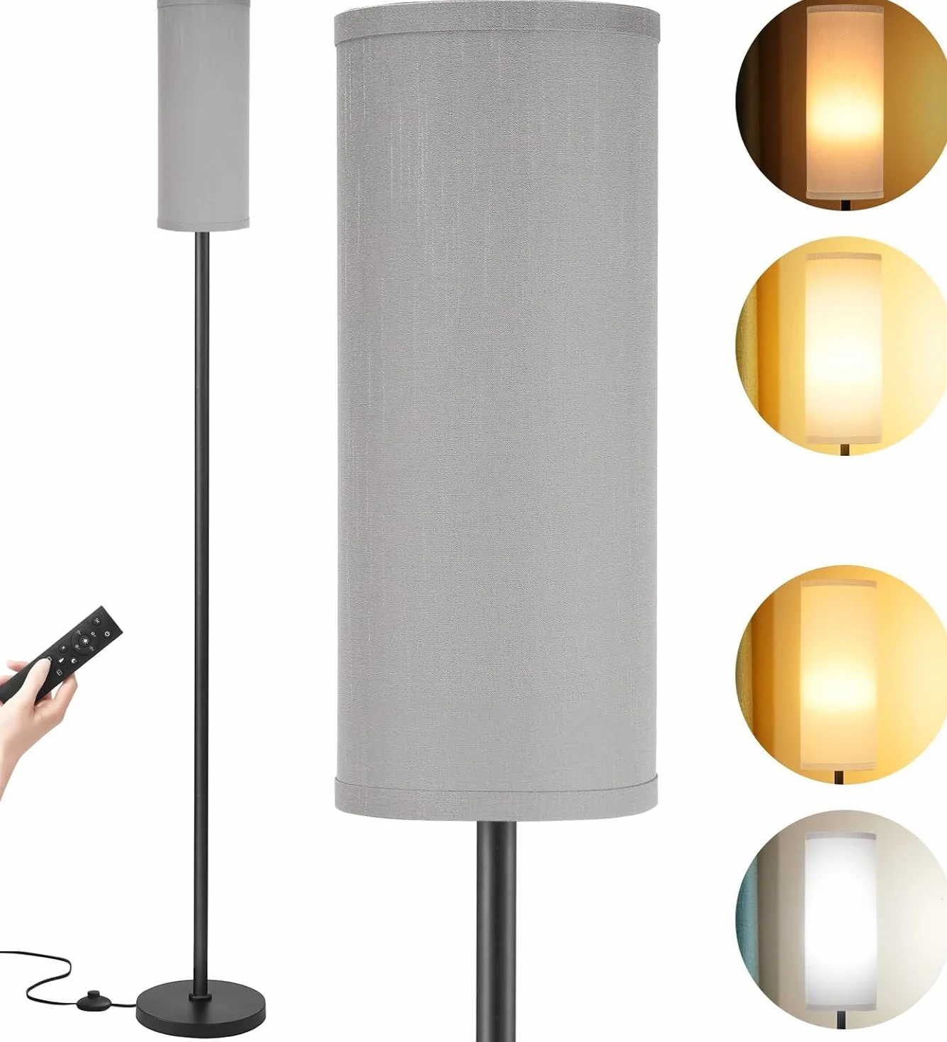 Lampy podłogowe do salonu, 64-calowa nowoczesna lampa podłogowa z pilotem i płynną regulacją temperatury i jasności kolorów, lampy stojące do salonu, sypialni, biura (żarówka 9 W w zestawie)