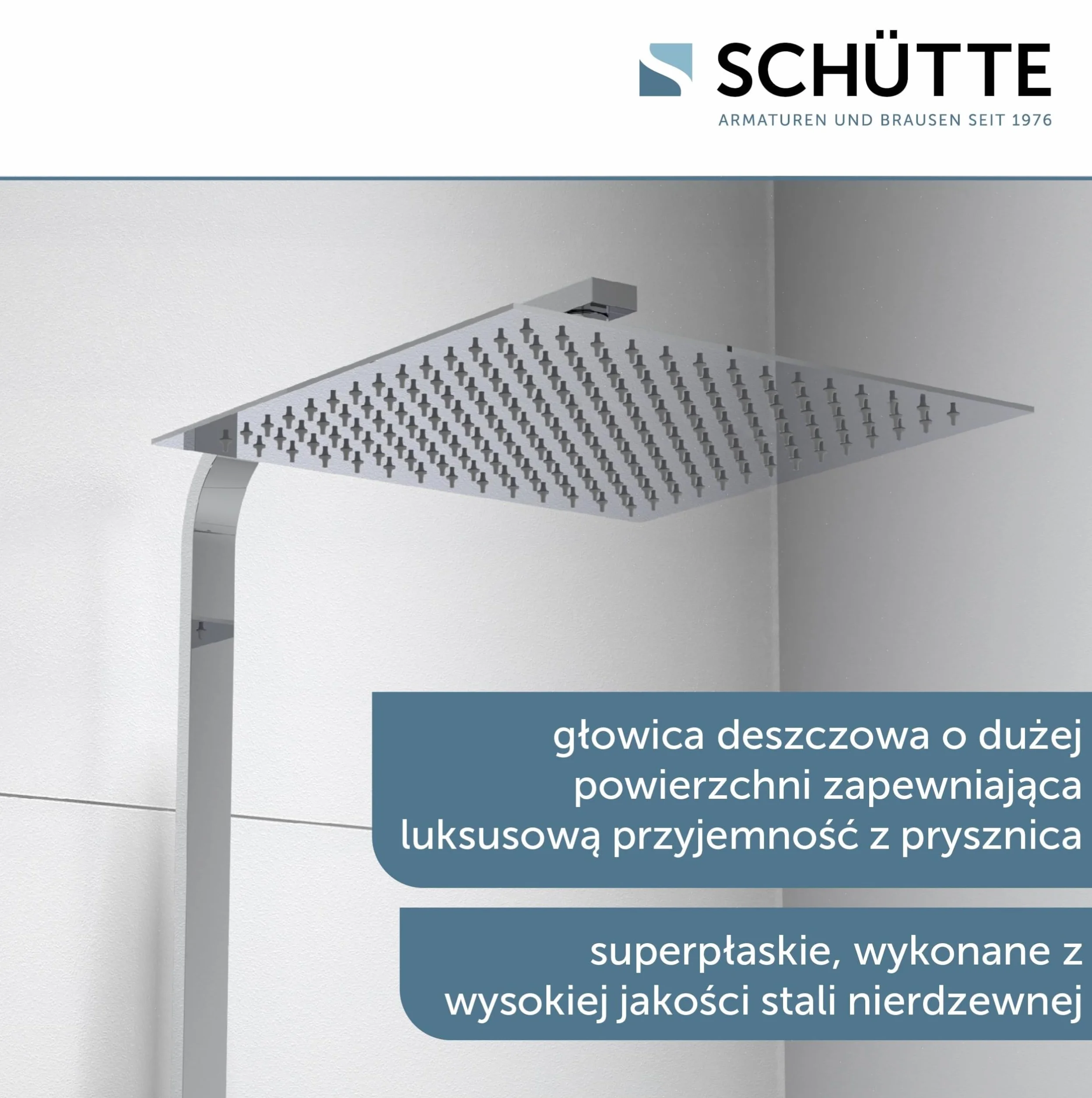 SCHÜTTE OCEAN 60531 system prysznicowy z termostatem i szklaną półką, 30 x 30 cm, deszczownica z uchwytem ściennym i panelem prysznicowym, kolumna prysznicowa w kolorze chromowym/antracytowym