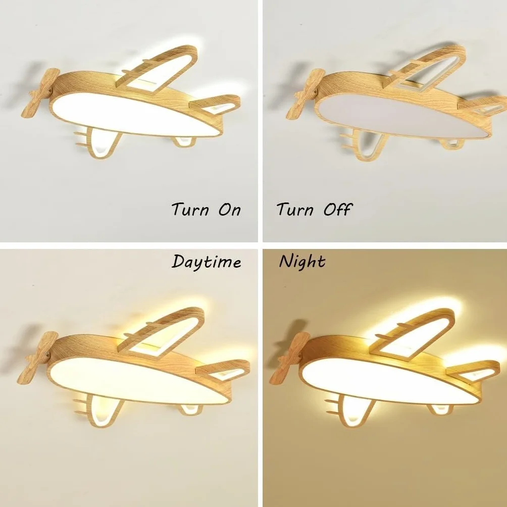 Lampa sufitowa LED Oświetlenie pokoju dziecięcego Samolot Kreatywny projekt Możliwość przyciemniania Drewniana pilotem 3000–6000 K Nowoczesne oświetlenie Sypialnia Salon Sypialnia Dziewczyny Chłopcy (