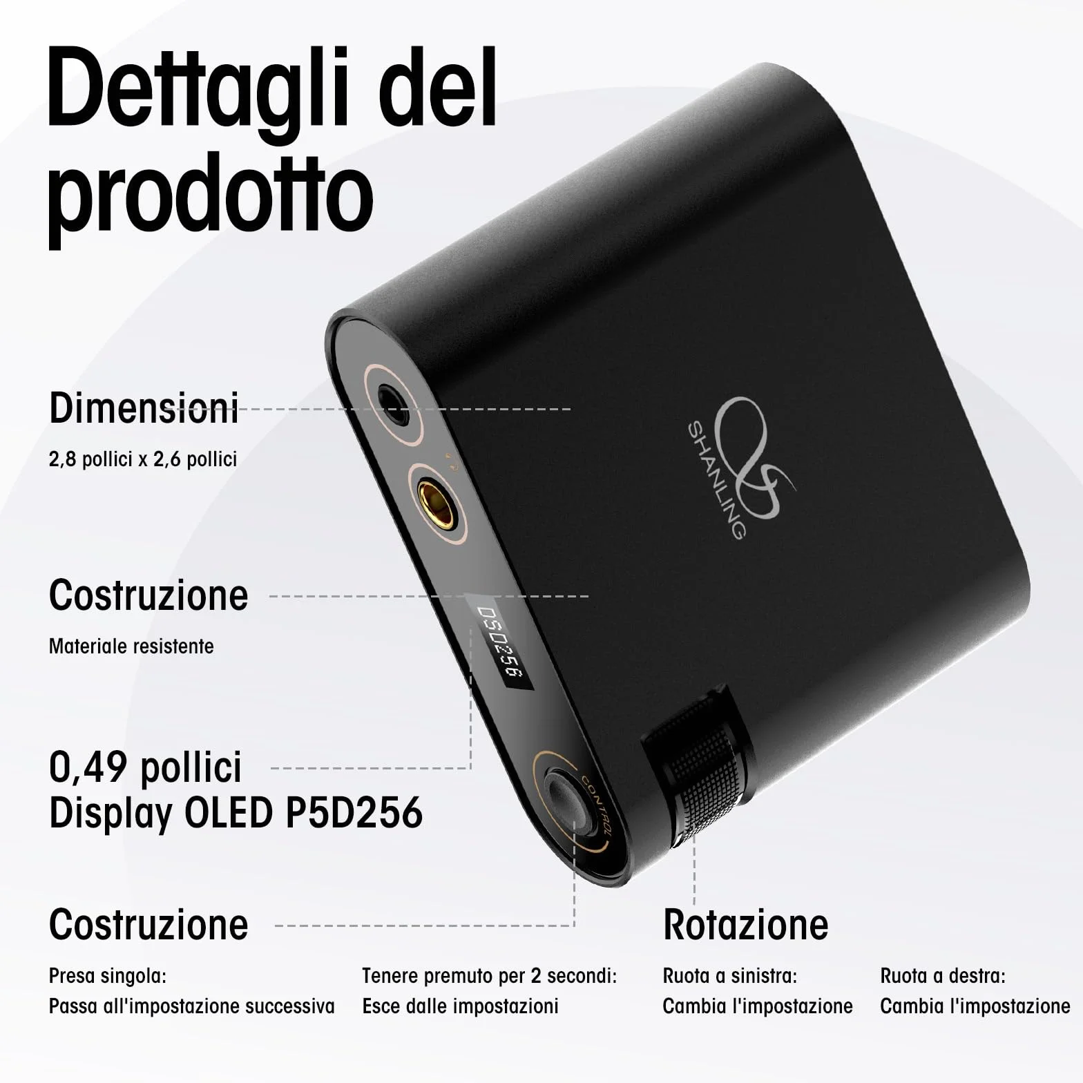SHANLING H0 przenośny wzmacniacz DAC 32-bit/768kHz DSD256, adapter USB-C 3,5mm 4,4mm karta dźwiękowa High-Res