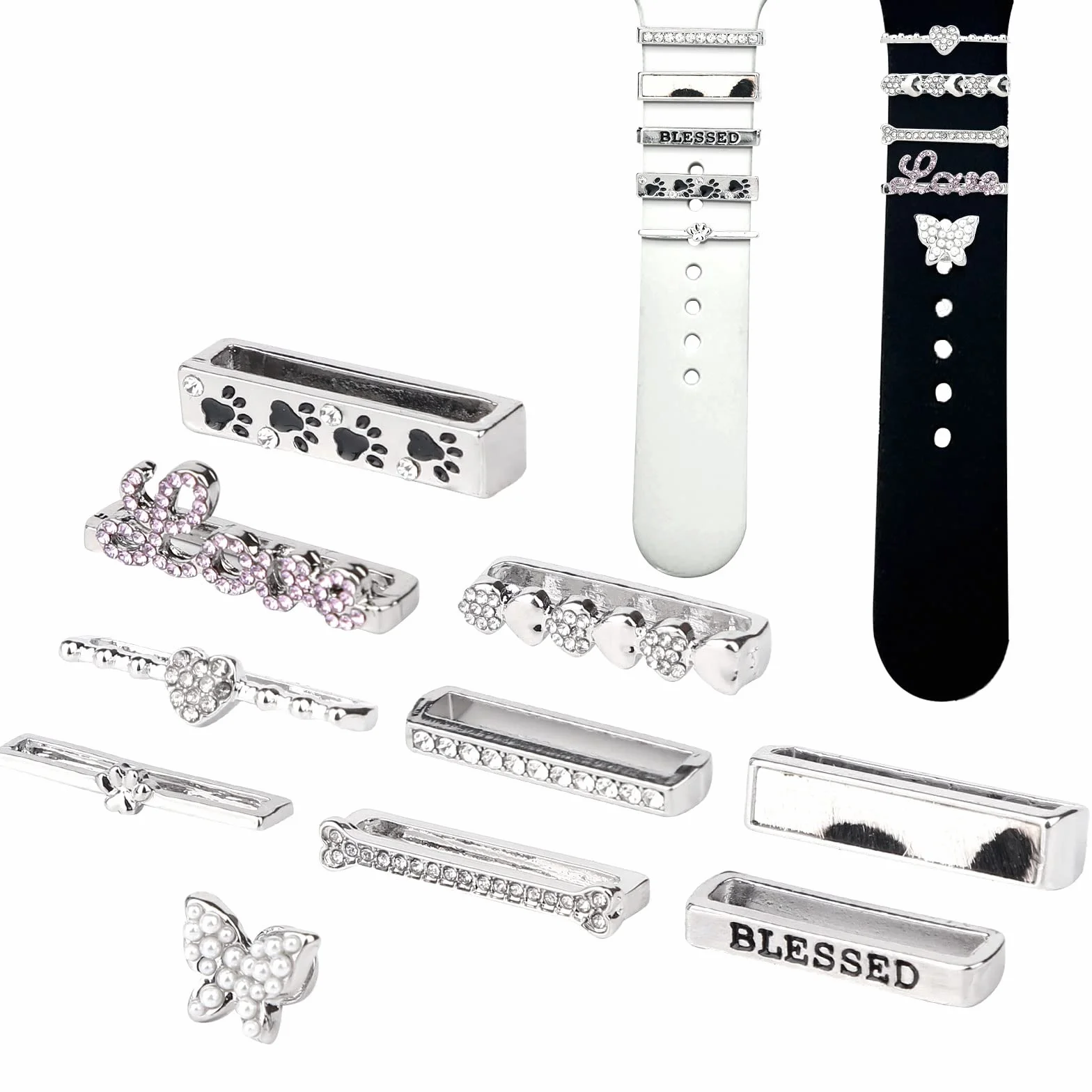 10szt Zawieszki Paska Zegarka, Ozdoba z Brokatowego Diamentu do Inteligentnego Zegarka, Metalowa Klamra Serii Iwatch (Srebro, bez Paska)