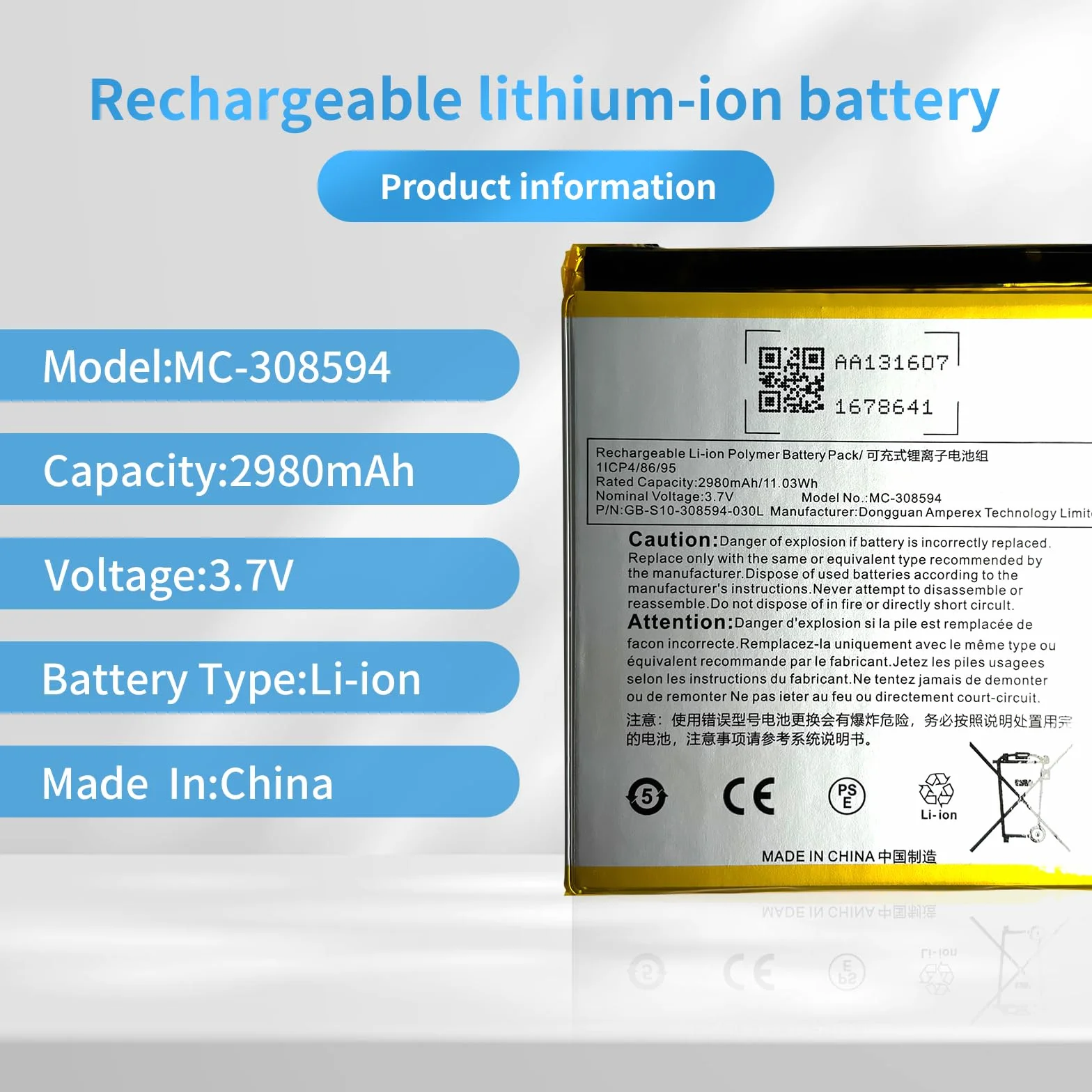 XITAIAN 3,7 V 11,03 Wh 2980 mAh MC-308594 SV98LN 1ICP4/86/95 GB-S10-308594-030L zamiennik baterii do tabletu piątej generacji (z 8 narzędziami naprawczymi)