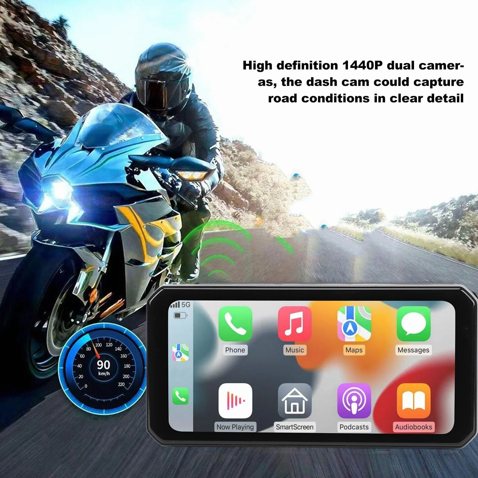 Motocyklowa kamera DVR 1440P podwójny aparat 6,25 cala ekran IP67 bezprzewodowa CarPlay GPS