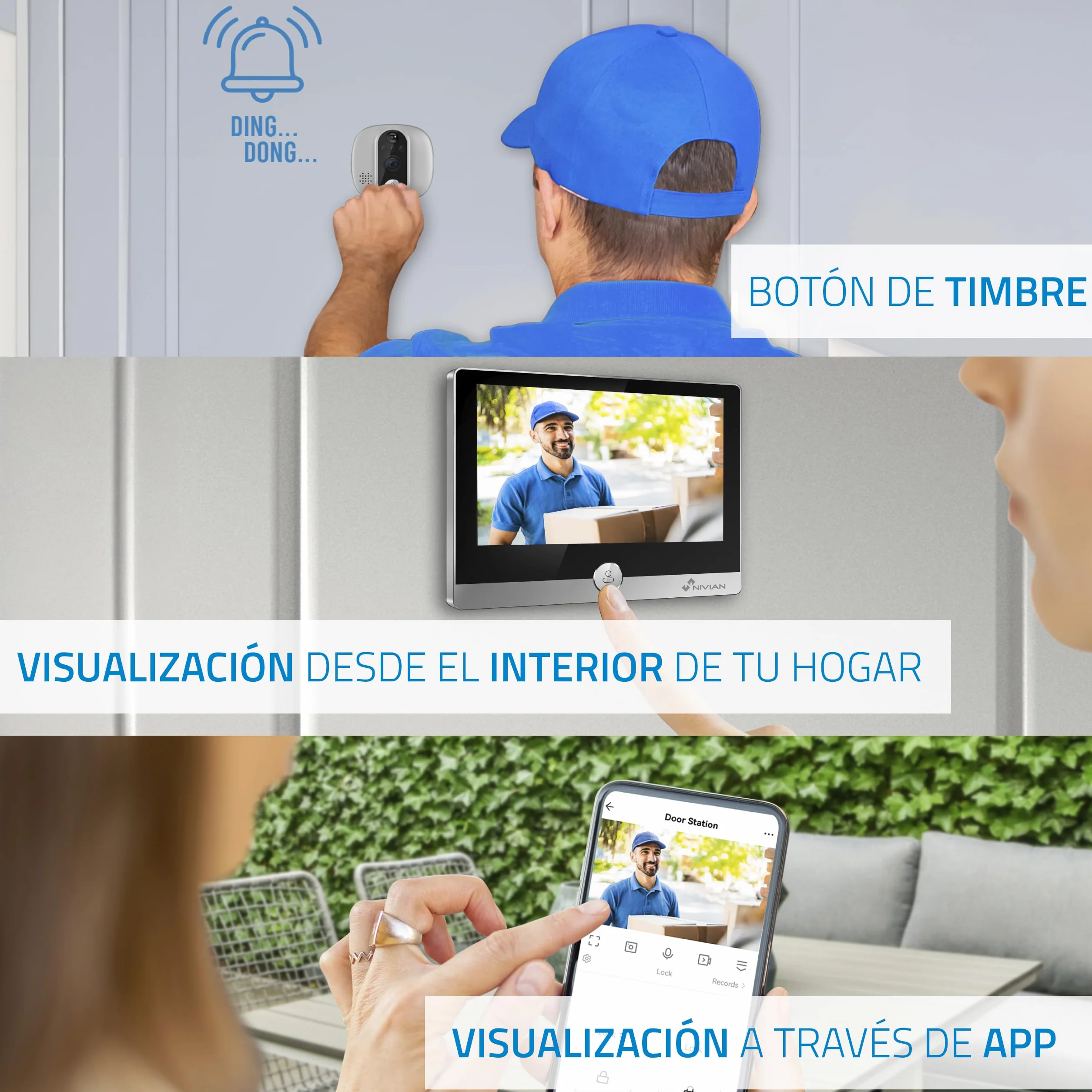 NIVIAN Wizjer cyfrowy WiFi - Kamera wideo Full HD z baterią i dzwonkiem, dwukierunkowym dźwiękiem, wykrywaniem PIR i noktowizorem | Sterowanie aplikacją i smartfonem