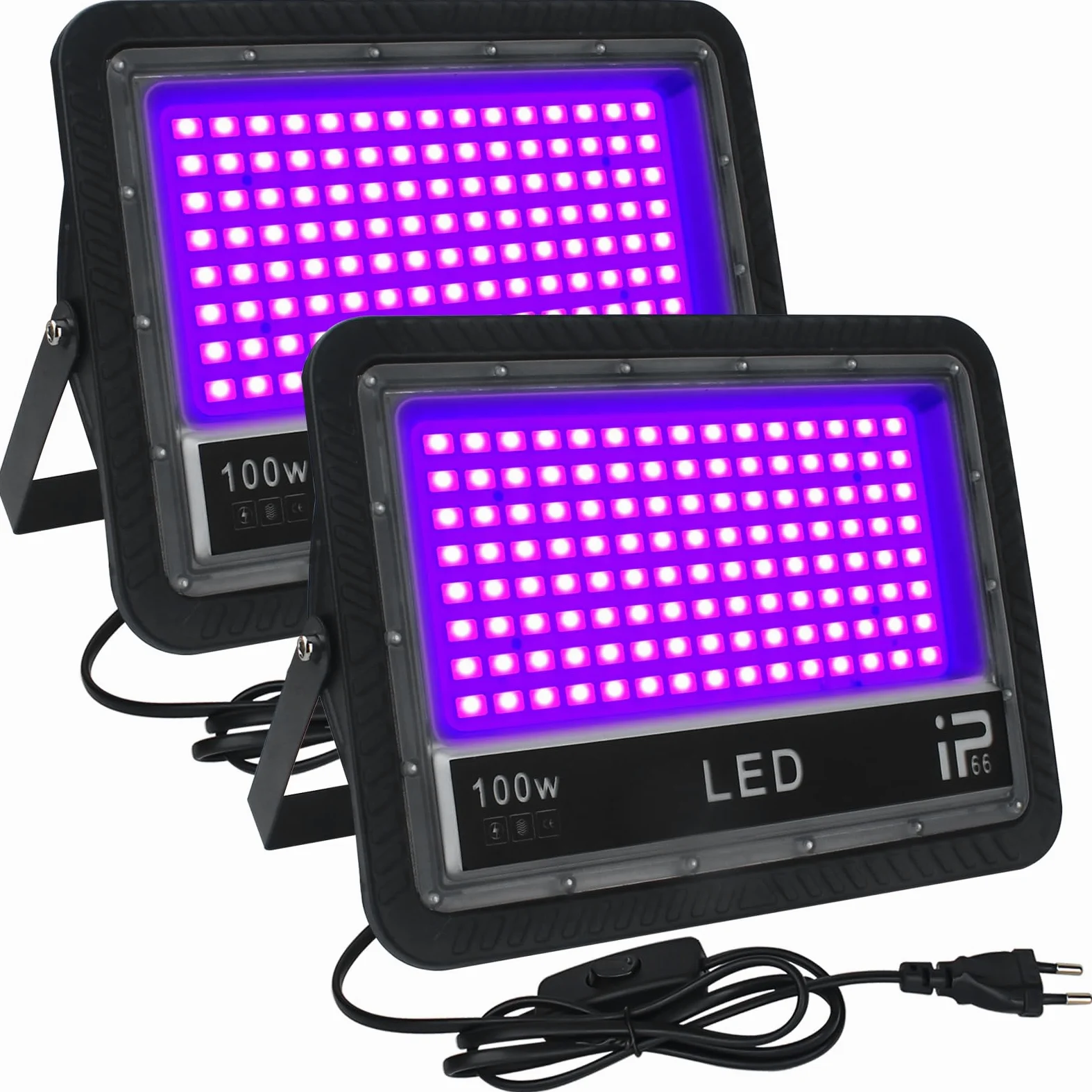 UV Light 100W, 2 LED Black Light Z Przełącznikami, 395-405 nm Reflight Dla Baru, Wodoodporna Lampa IP66