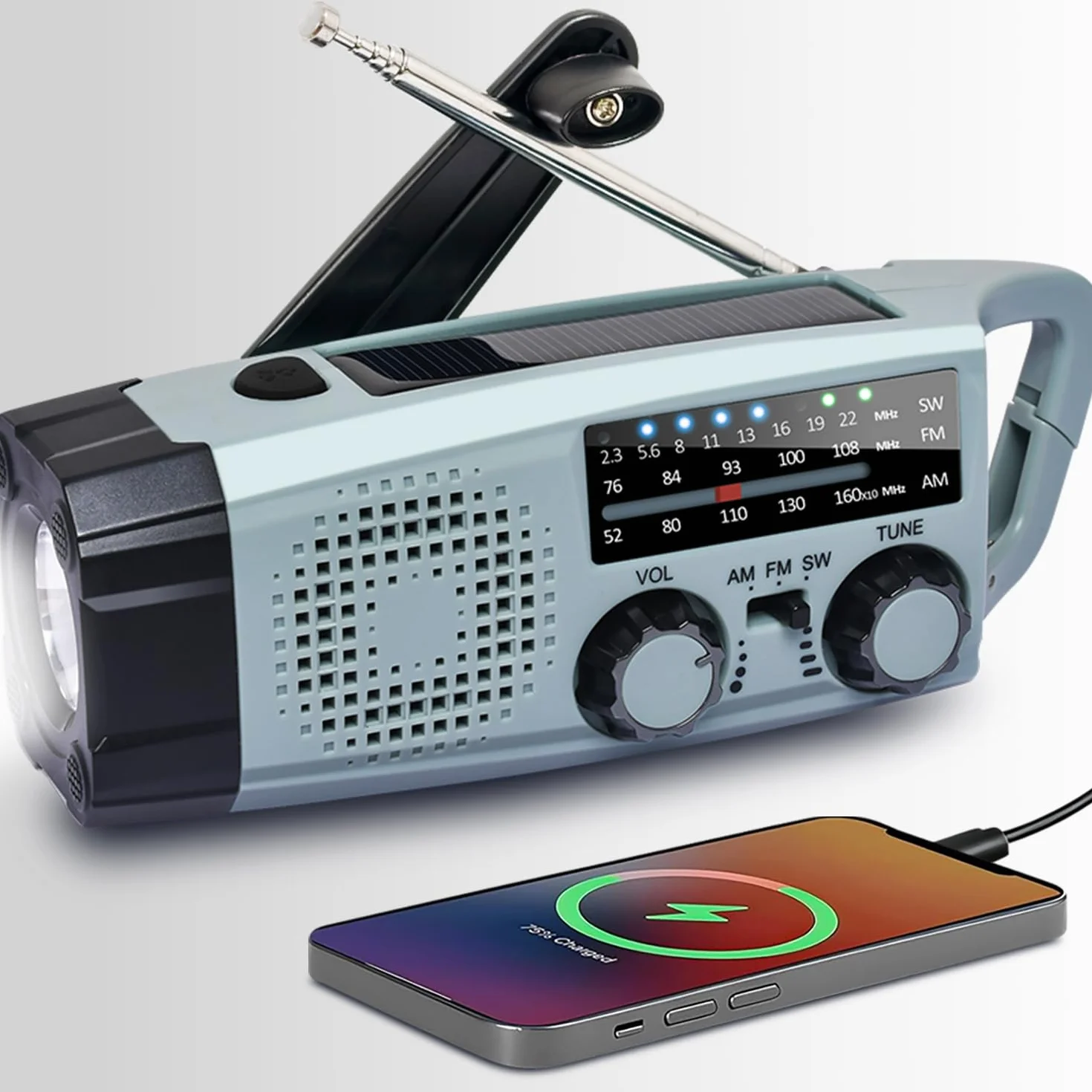 Przenośne Radio Awaryjne z Korbą FM/AM/SW LED Latarka Powerbank 2000mAh SOS Alarm IPX5