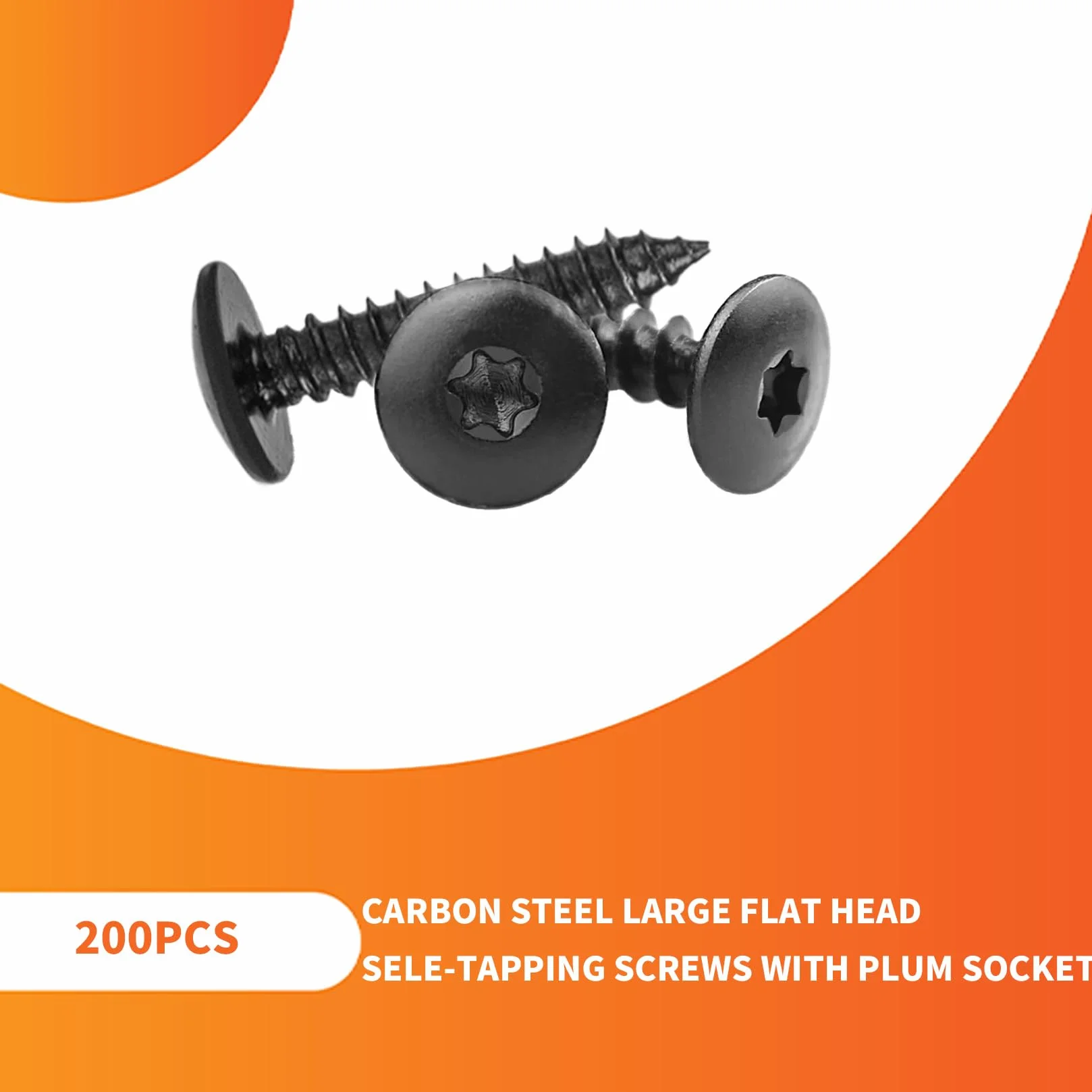200 sztuk Wkręty M4.8 M3.9 do blachy, Wkręty samowiercące, Czarne, Wkręty do karoserii, Zestaw wkrętów do drewna Torx, Wkręty z płaskim czołem, Wkręty z łbem tarczowym z zestawem wkrętów Torx (Czarne