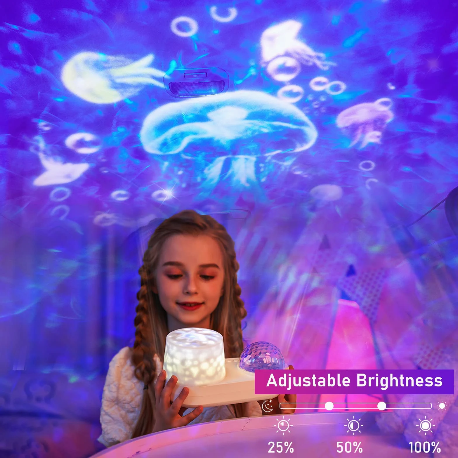 Projektor światła nocnego oceanu, dziecięcy projektor galaktyki do sypialni, mgławica, projektor gwiazd z kablem USB, obrót o 360 stopni, lampka nocna dla dzieci, do dekoracji imprez