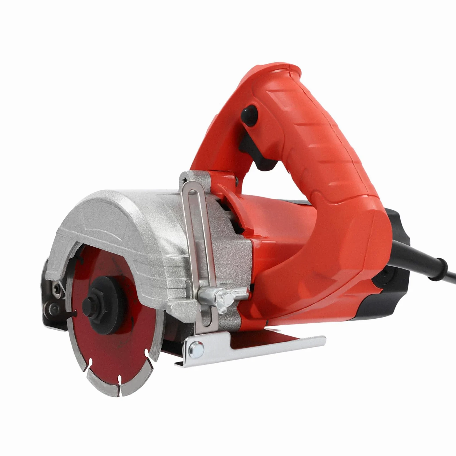 Mini piła tarczowa ręczna 1,58 kW 13000 obr./min 110 mm Ø brzeszczot 0-34 mm, maksymalna głębokość cięcia 0-45°, zakres obrotu z brzeszczotem do drewna i brzeszczotem do kamienia