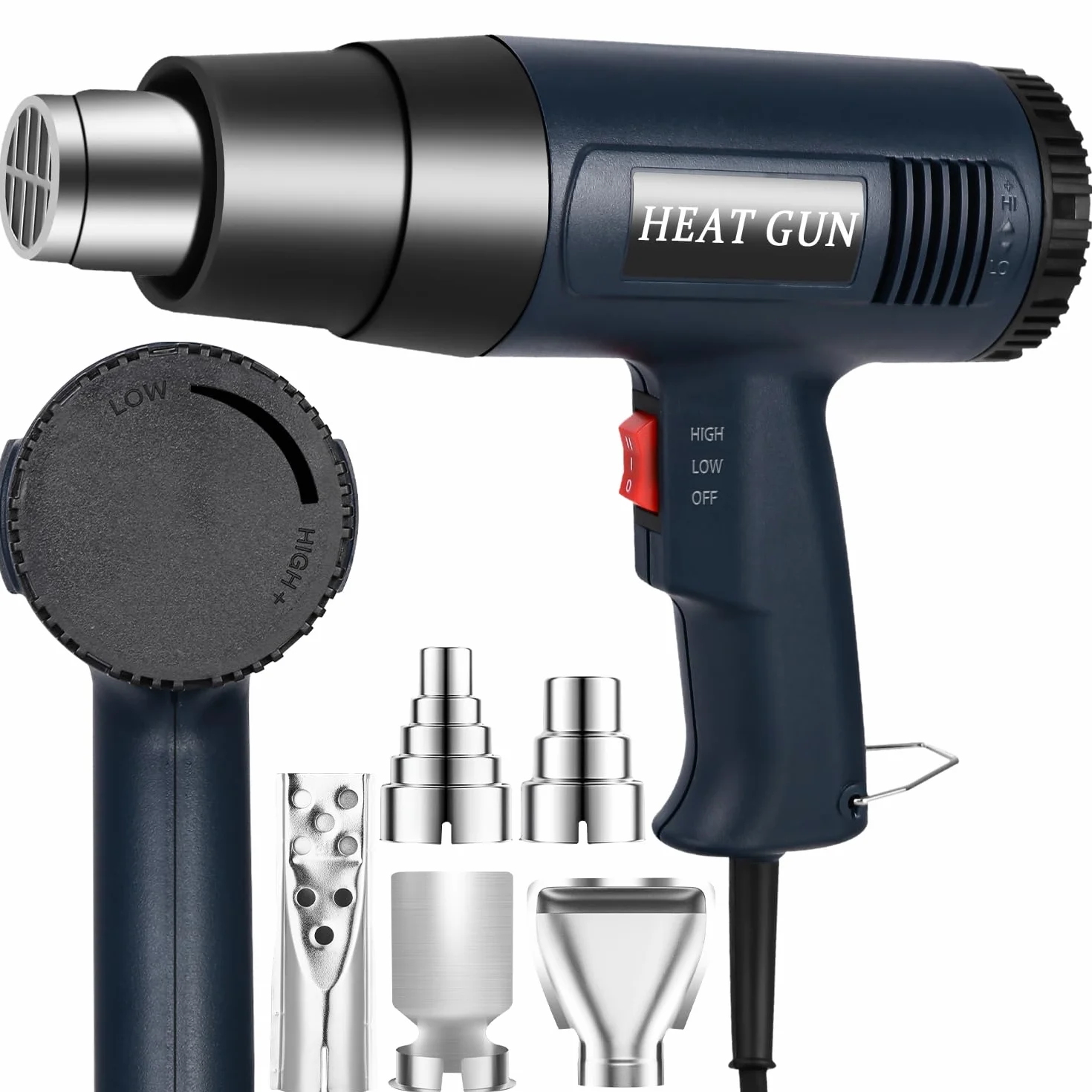 Pistolet na gorące powietrze, 2000 W, regulowana regulacja temperatury 160℃-650°C, 2 ustawienia przepływu powietrza z 5 akcesoriami, zabezpieczenie przed przeciążeniem, ceramiczny rdzeń grzejny