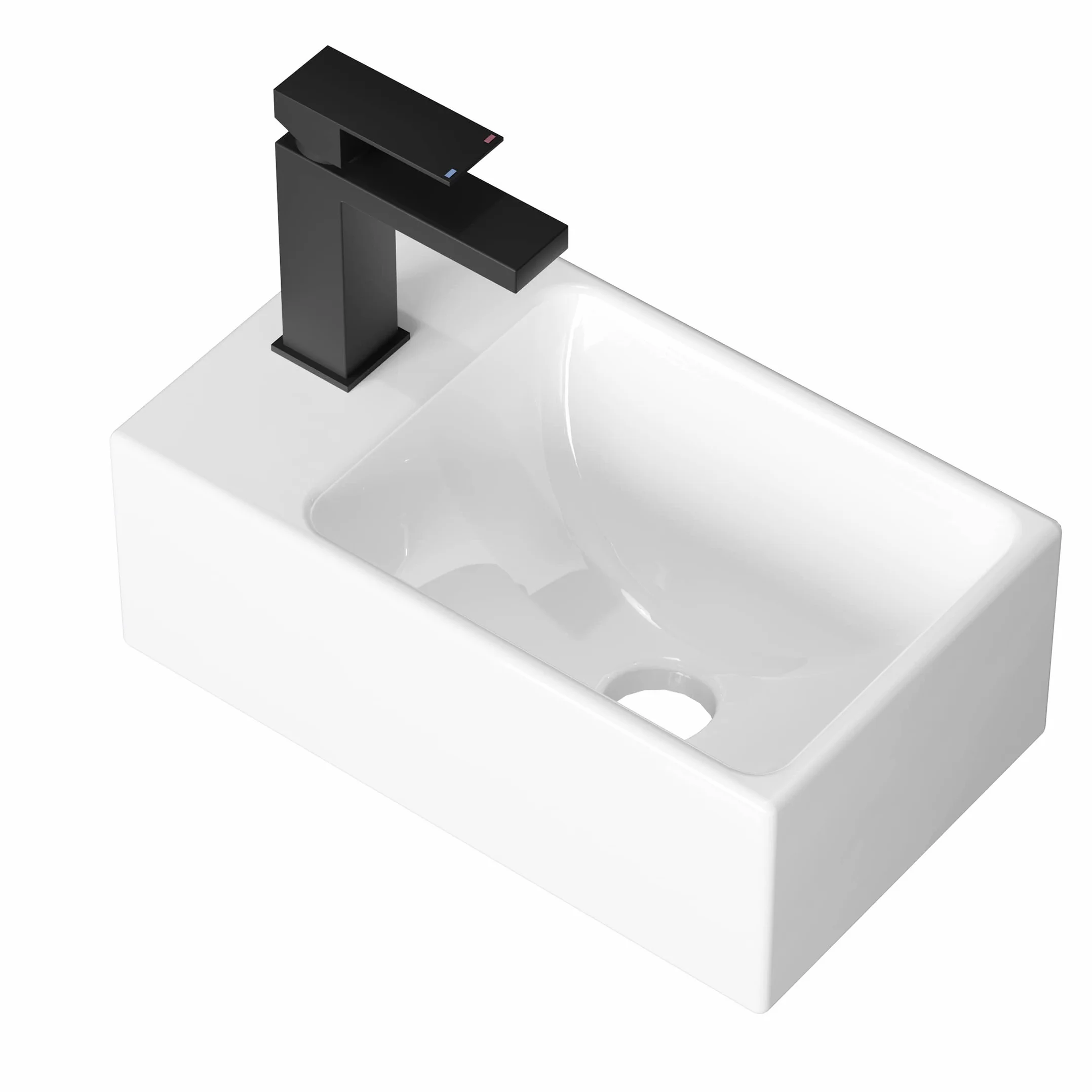 KES Ceramiczna umywalka łazienkowa do mycia rąk, mała umywalka do szatni prostokątny zlew lewy otwór na kran, 30 cm x 16 cm porcelana ceramiczna biała, BWS100L