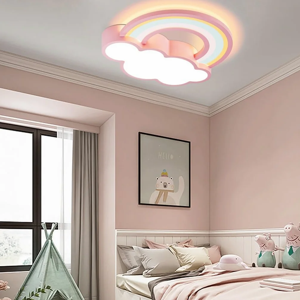 Pokój Dziecięcy Nowoczesna Lampa Sufitowa LED Kreatywna Chmurka Tęcza Z Pilotem Ściemniana Bezstopniowo Odpowiednia Dla Chłopców I Dziewczynek Pokój Dziecięcy Salon Sypialnia Korytarz Różowy
