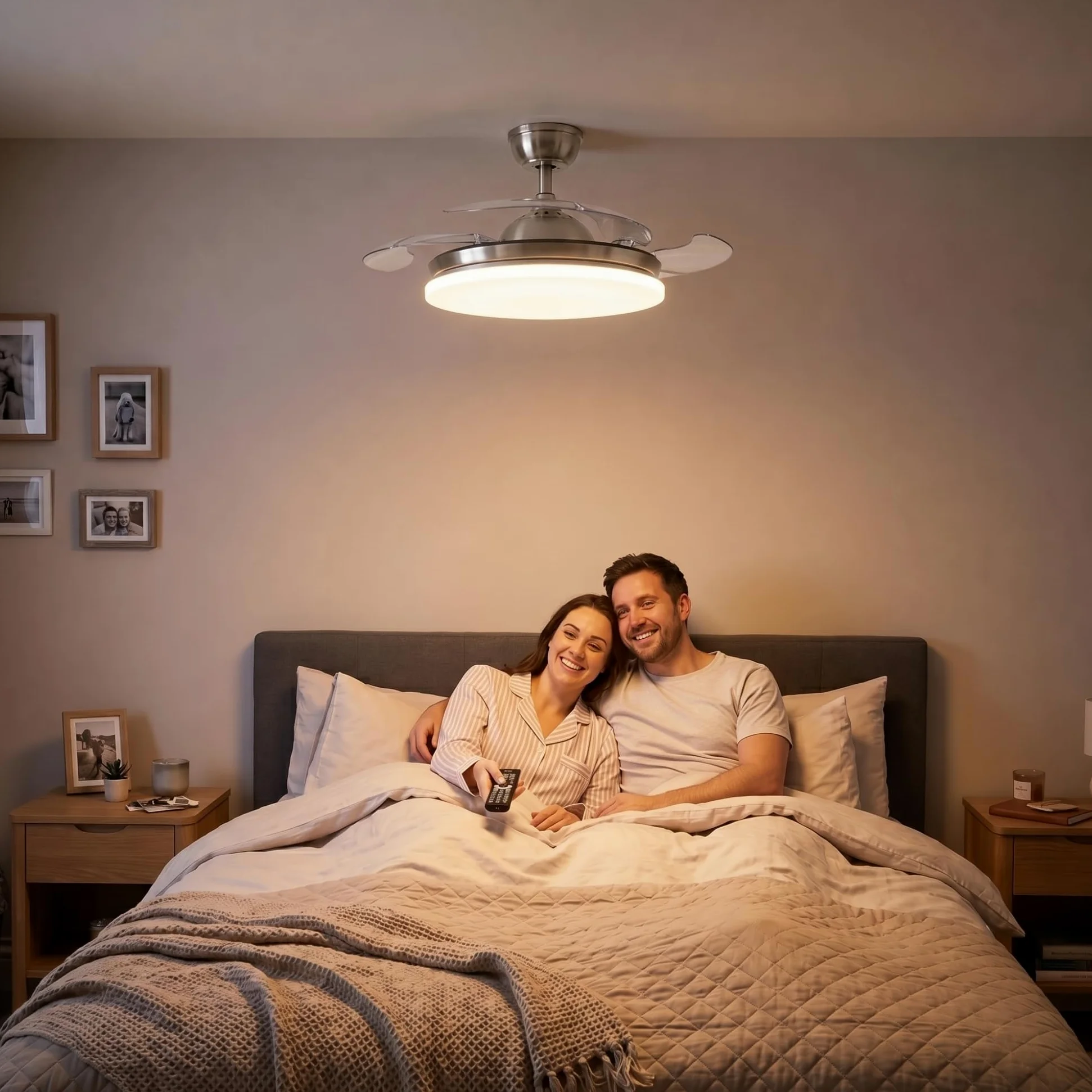 Yatek KALA Wentylator Sufitowy LED Nikiel, chowane przezroczyste łopatki, cichy silnik DC, pilot, ściemniane światło 59 W, 6980 lm, 6 prędkości, funkcja lato/zima, Ø 107 cm