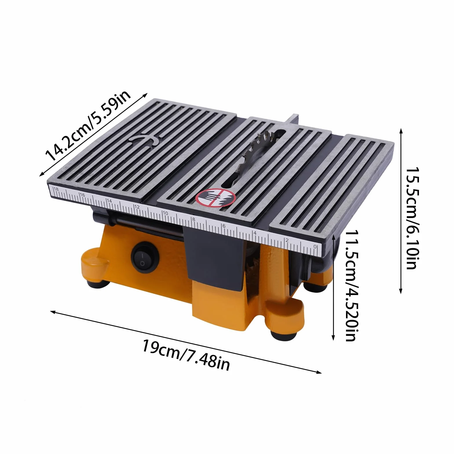 Mini stołowa pilarka tarczowa, wysokość cięcia 5/8", 220 V, średnica brzeszczotu 10 cm, przenośna, precyzyjna piła stołowa, do tworzywa sztucznego, drewna, szkła, kamienia, sklejki, płyt OSB, płyt