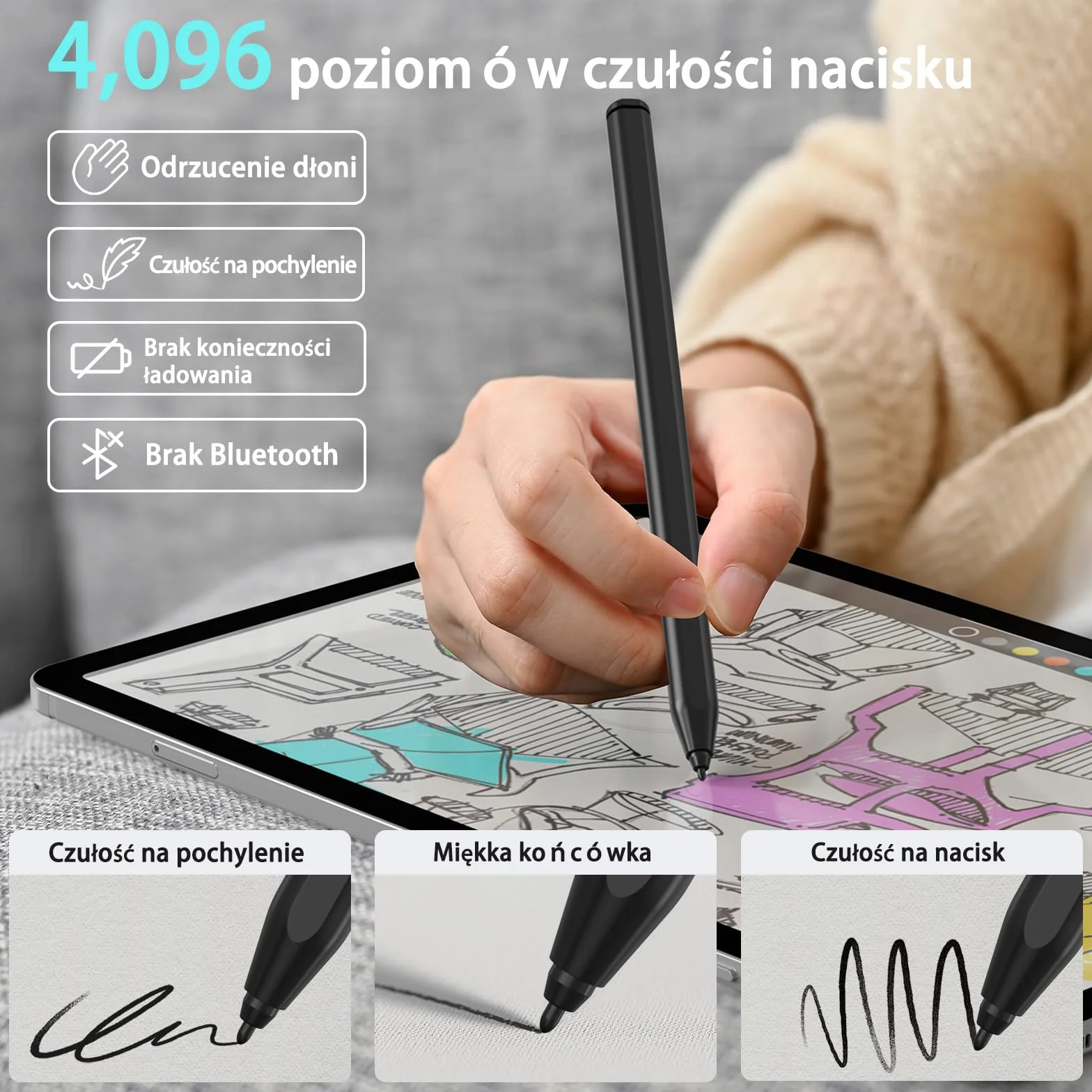 S Pen do Galaxy Tab S9 Samsung Pen z funkcją rozpoznawania dłoni i magnetycznym uchwytem, 4096 poziomów czułości nacisku. Pióro EMR pasuje do Remarkable 2/Samsung/Kindle/Onyx/Wacom/HP