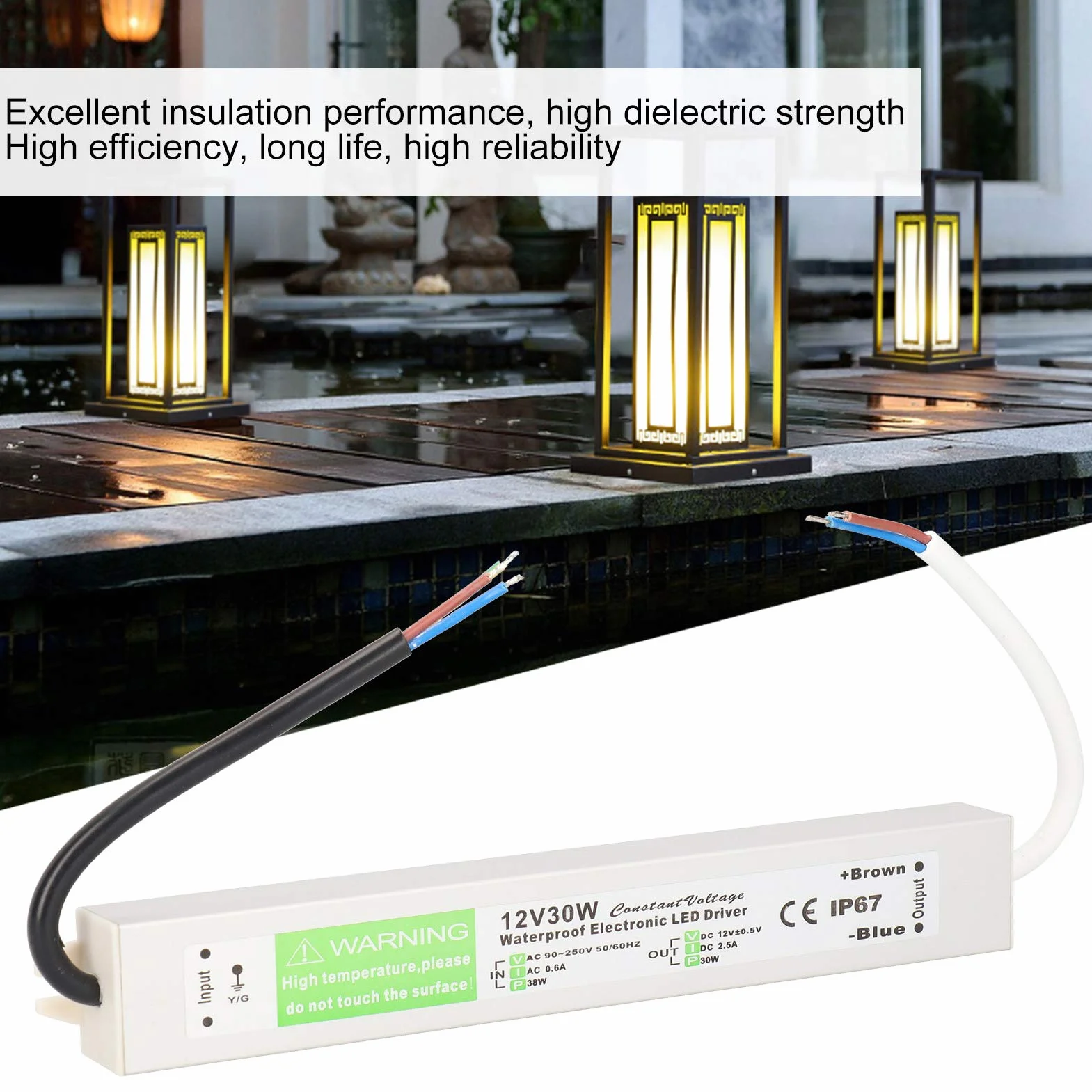 30W AC90‑250 V Wodoodporny zasilacz Zasilacz Zasilacz LED Adapter transformatora klasy IP67 Ultra cienki do wewnętrznych i zewnętrznych świateł LED (DC12V)