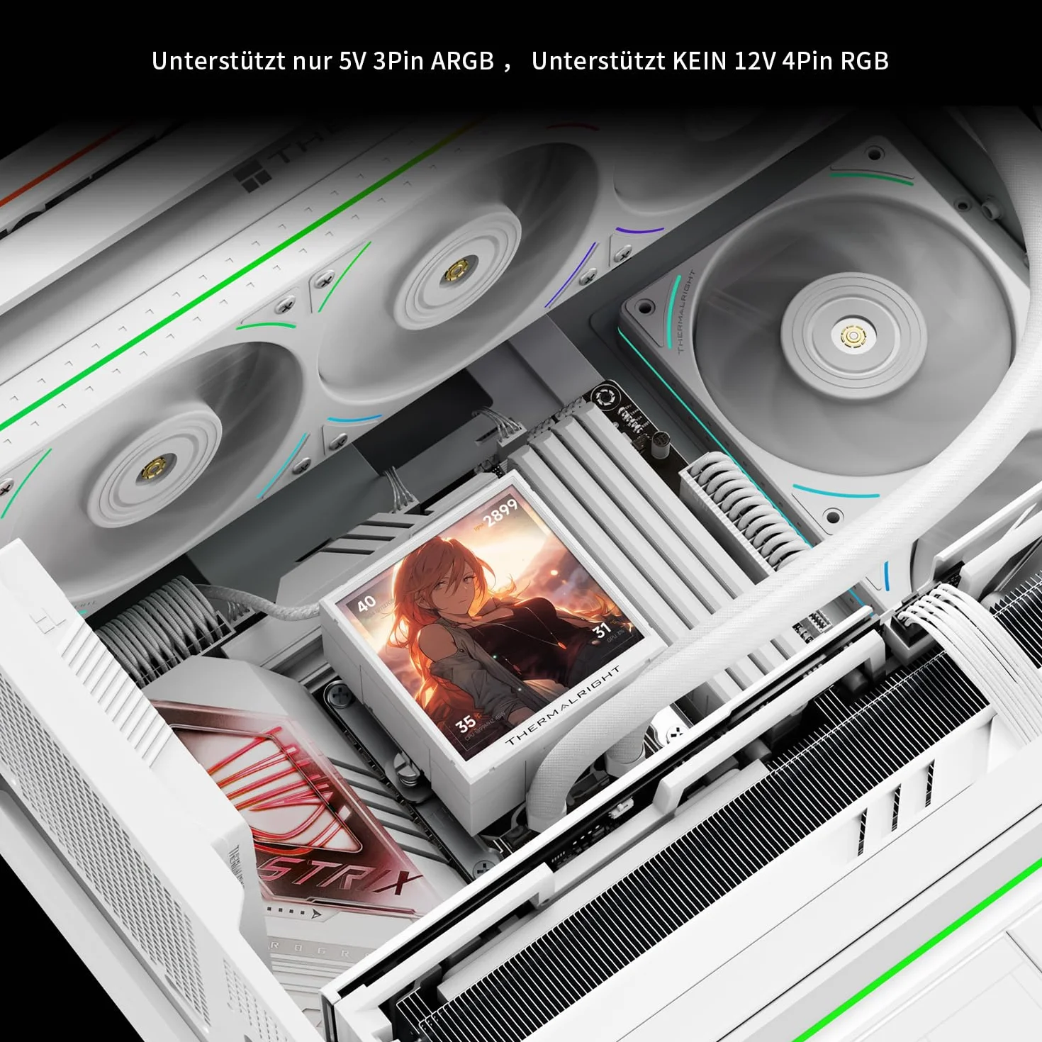 Thermalright Peerless Vision 360 UB ARGB White chłodnica cieczy CPU, ekran IPS 480x480, wentylatory 3x, AM5/LGA1851/1700, magnetyczny 3,95 cala