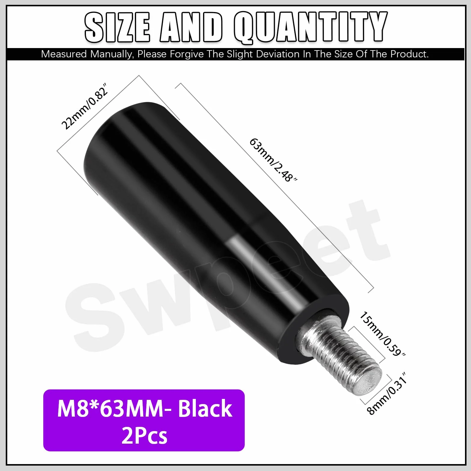 Swpeet 2 szt. M8 × 63 mm trzpień z gwintem męskim, obrotowe koło zamachowe, uchwyt maszyny, uchwyt pokrętła obrotowego, pokrętło korbowe do frezarki, tokarki, szlifierki, wiertarki, 2 szt