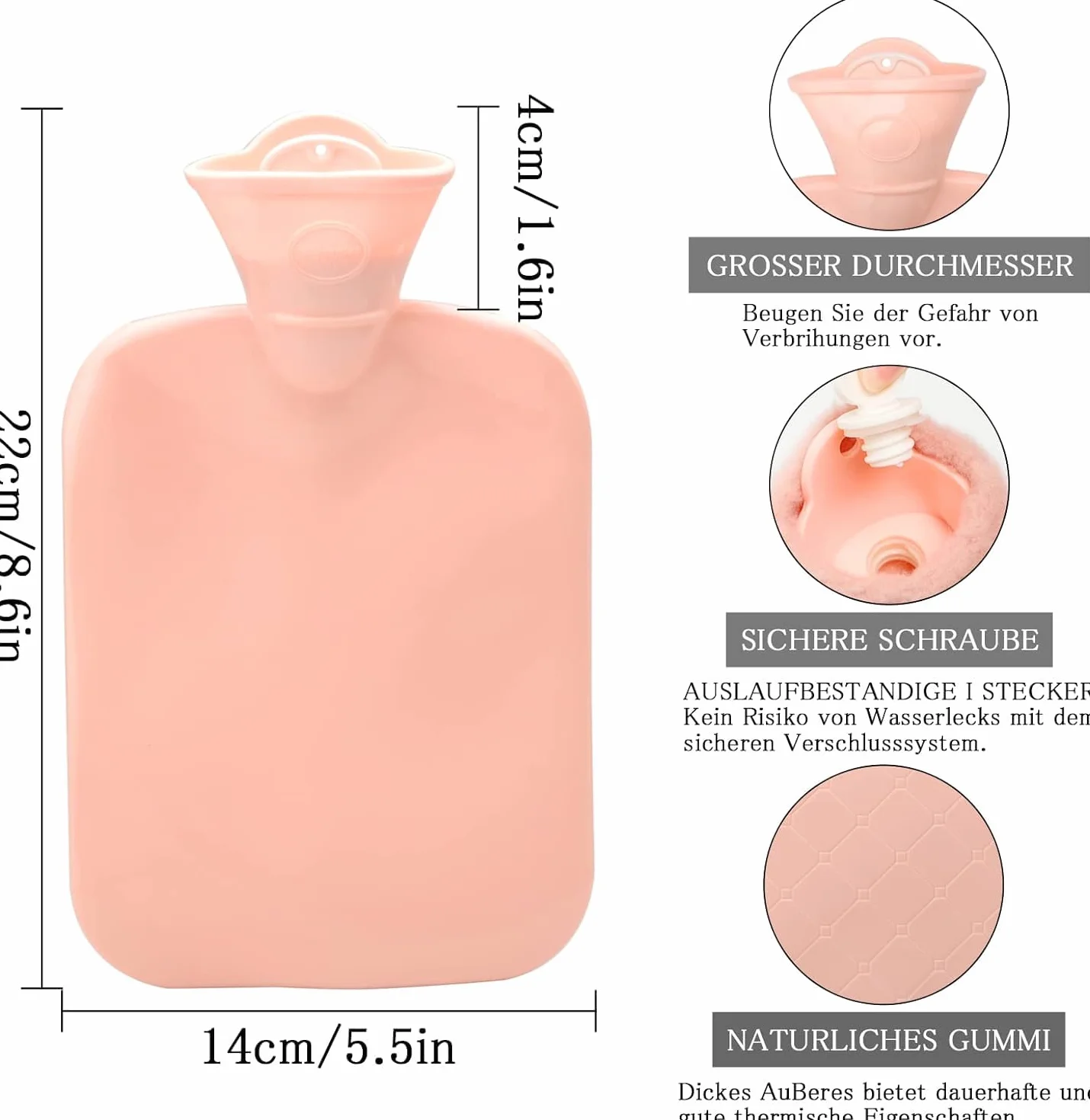 HENGBIRD Termofor z Pokrowcem, Różowy Termofor 1L z Motywem Świnki, 14 x 22 cm Miękki Termofor Pluszowy na Brzuch Plecy Nogi, dla Dzieci i Dorosłych do Domu na Zimę