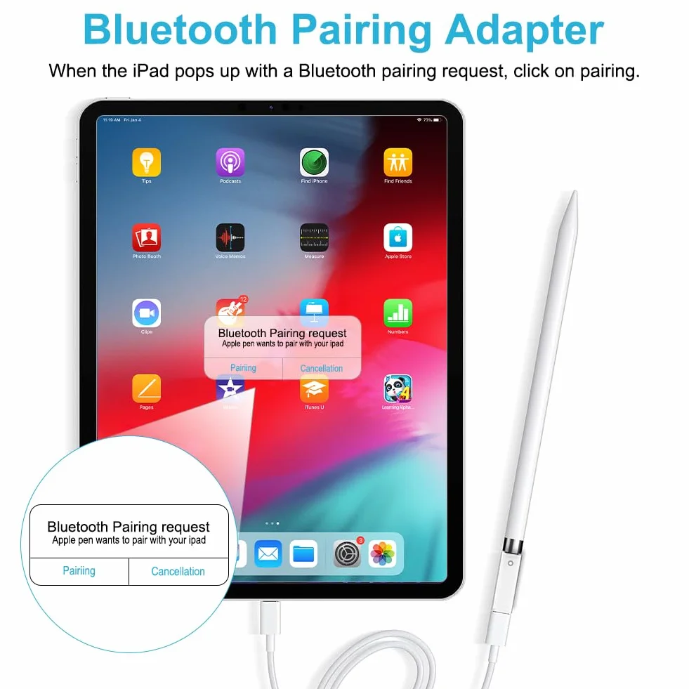 flintronic Kabel do ładowania Apple Pencil, adapter do ładowania typu C, wtyczka kompatybilna z Apple Pencil 1. generacji, kompatybilny z iPad Pro 12,9" 10,5" 9,7" iPad Air 3. generacji