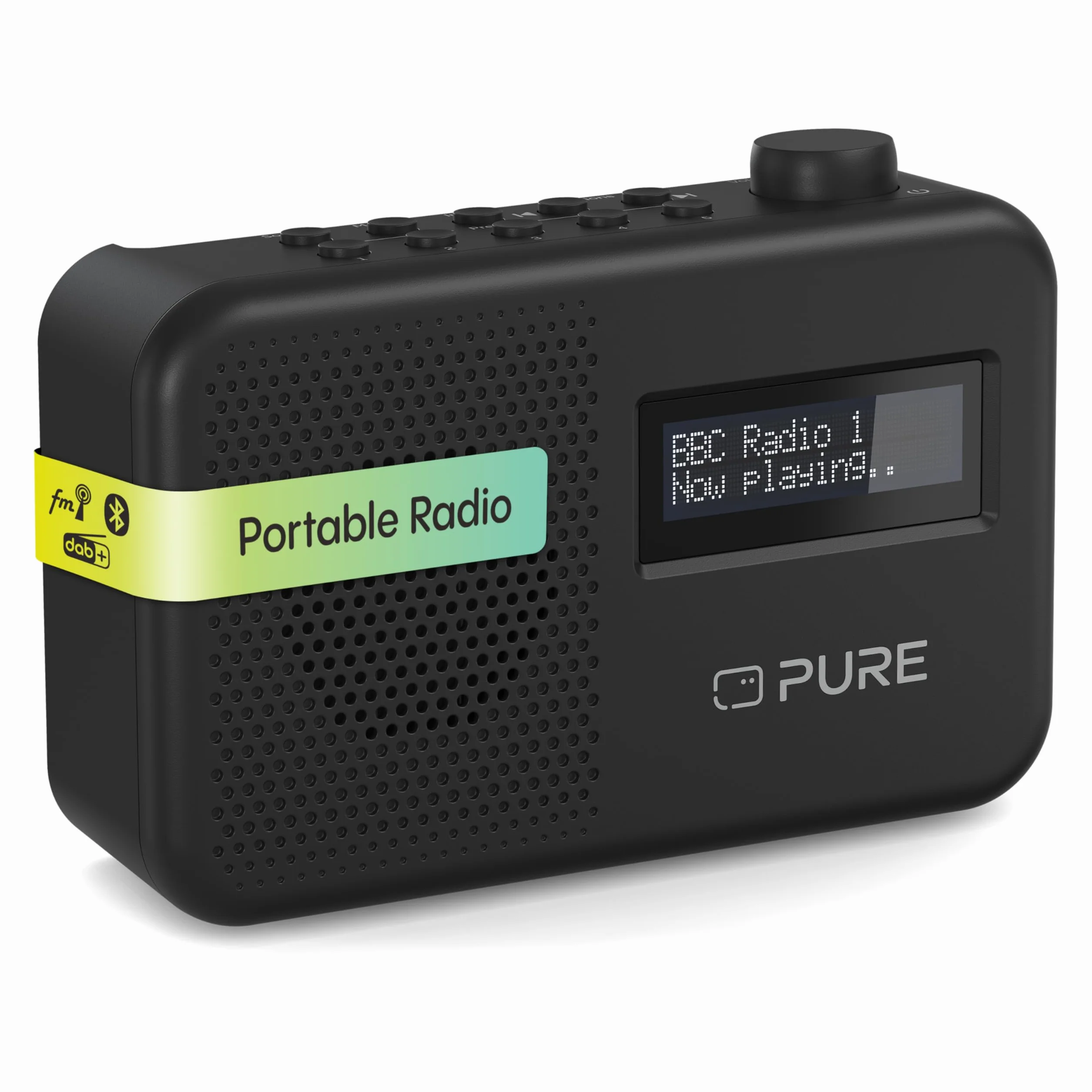 Pure Elan One2 przenośne radio DAB+/FM z Bluetooth 5.1 (wyświetlacz LCD, 10 przycisków pamięci, zasilanie bateryjne z 4 x AA), kolor czarny