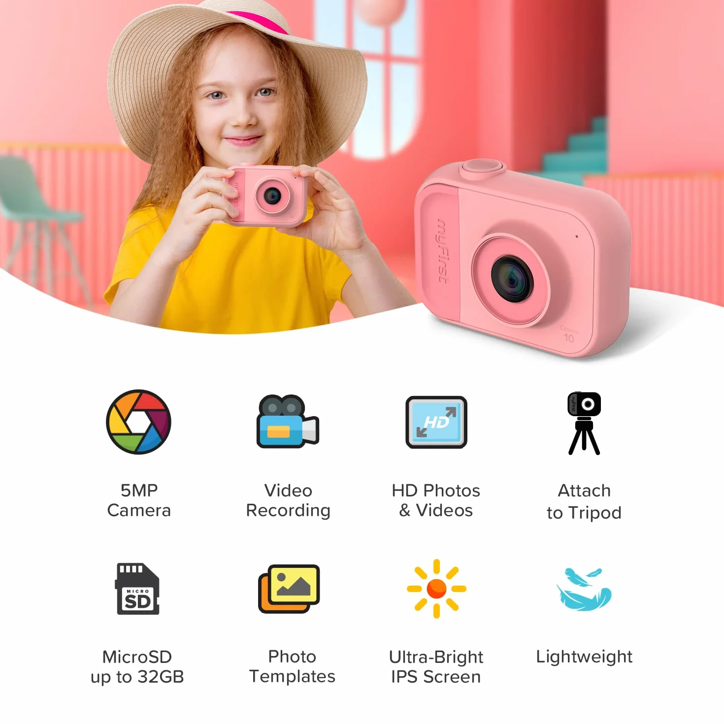 myFirst Aparat 10 Cyfrowy 5 MP 32 GB Różowy dla Dzieci 4-9 Lat