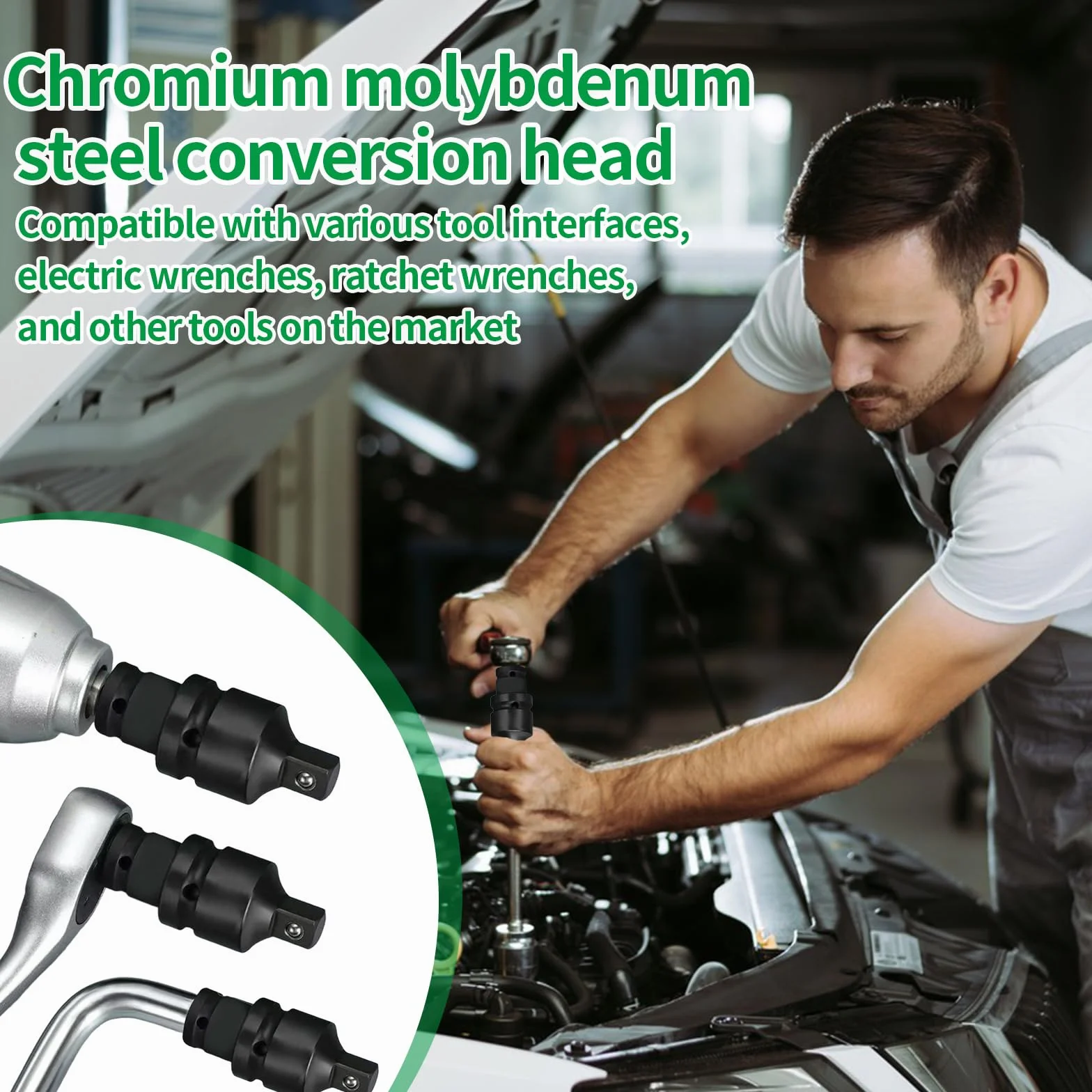 Adapter 1F na 1/2 m, gniazdo Cr-Mo na wtyczkę, adapter udarowy i reduktor, klucz nasadowy, redukcja chromu molibdenu, stal do kluczy nasadowych