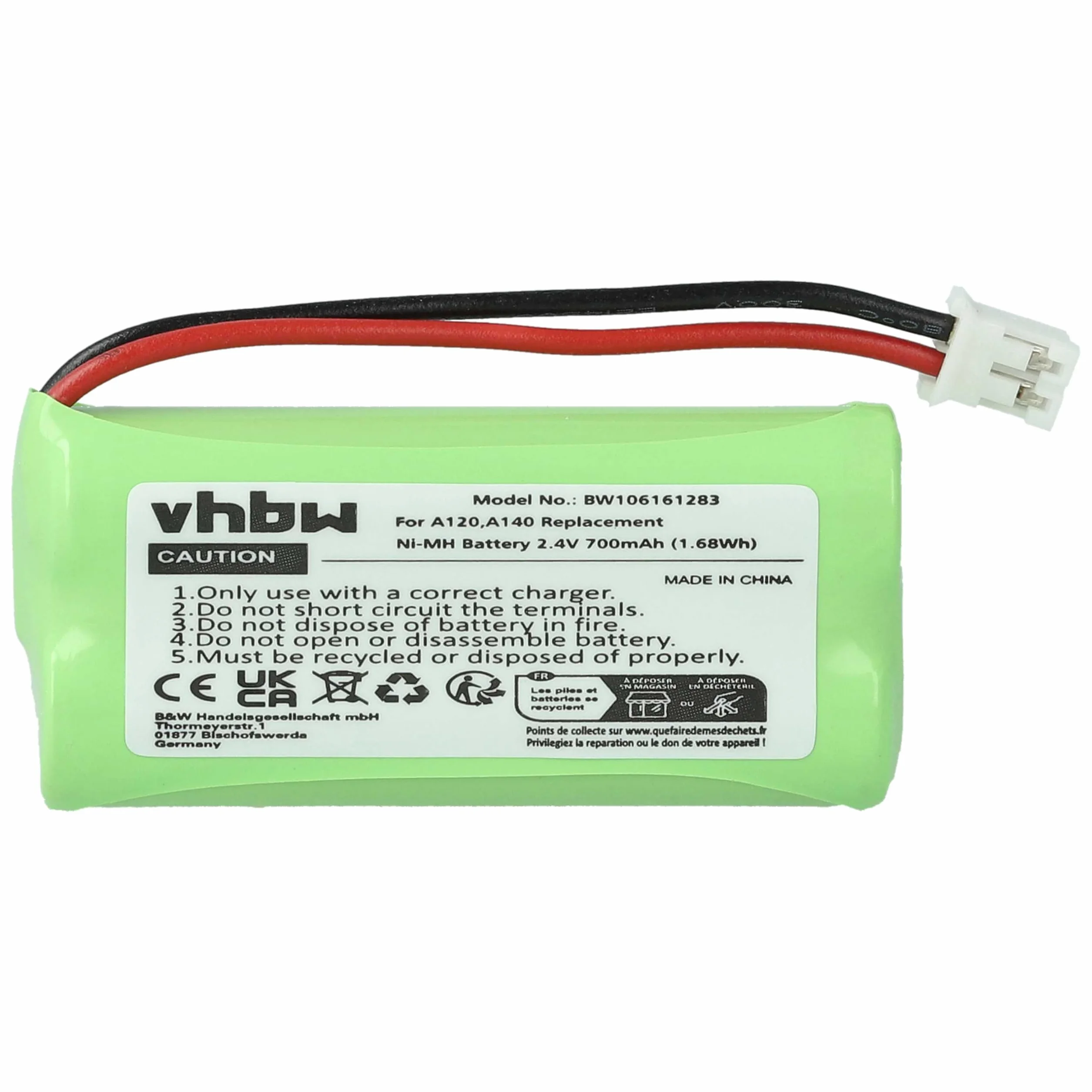 vhbw NiMH akumulator 700 mAh (2,4 V) kompatybilny z telefonem, stacjonarnym Siemens Gigaset AL110, AL110 Duo, AL110 Trio, AL110a, AL110a Duo, AL110a Trio zamiennik do C30852D1640X1.