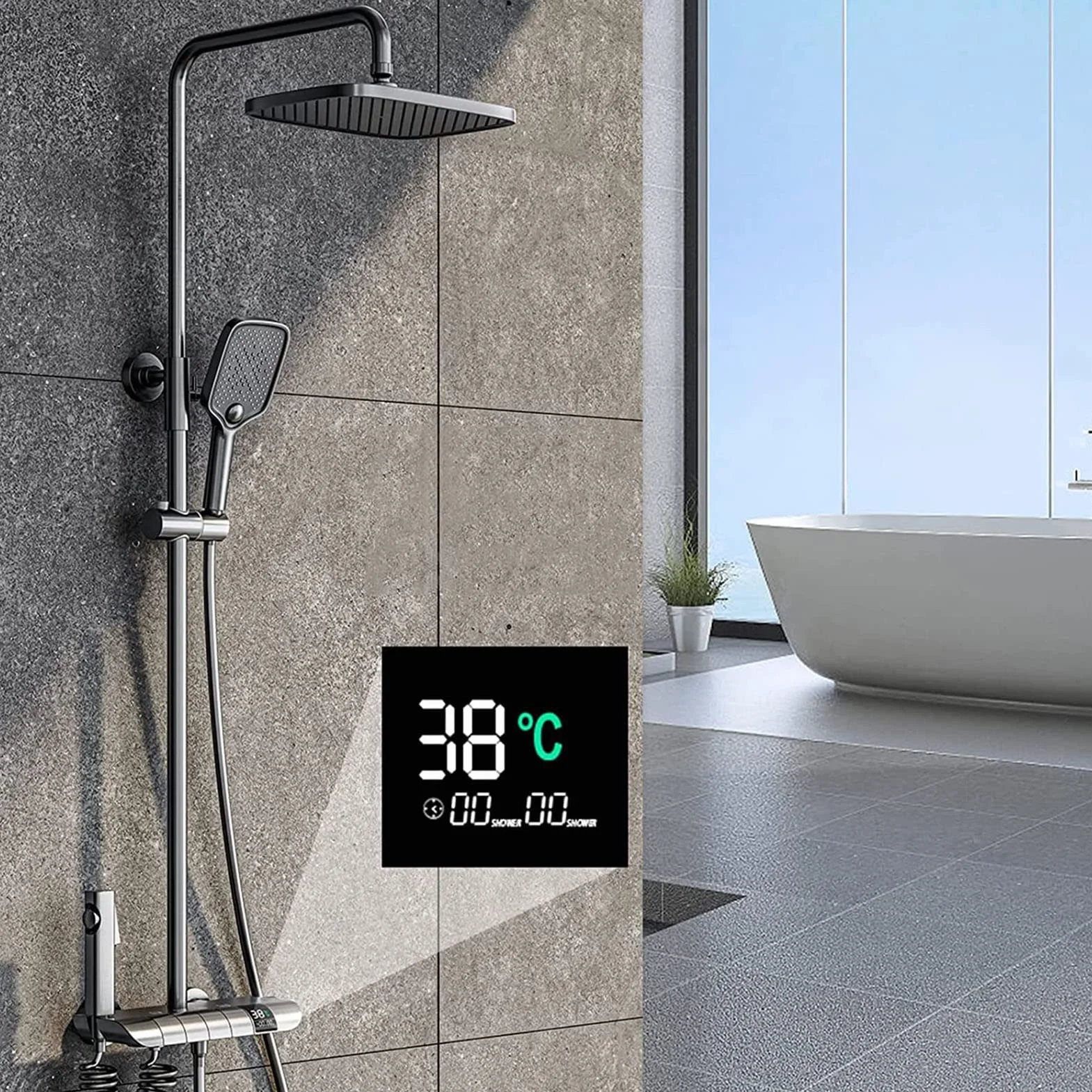 System prysznicowy termostatyczny, zestaw baterii prysznicowej z wyświetlaczem temperatury, głowica prysznicowa, 3 tryby prysznica ręcznego, bidet, wylewka wannowa, bateria prysznicowa do wanny