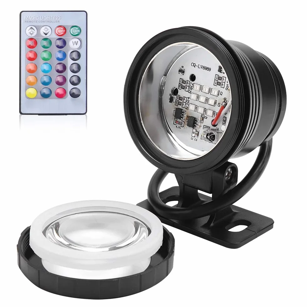 Podwodne światło LED RGB, Zdalnie Sterowany Wodoodporny Reflektor LED RGB do Zewnętrznego Reflektora Ogrodowego, Fontanny Krajobrazowej (Aluminium pokryte czarnym tworzywem