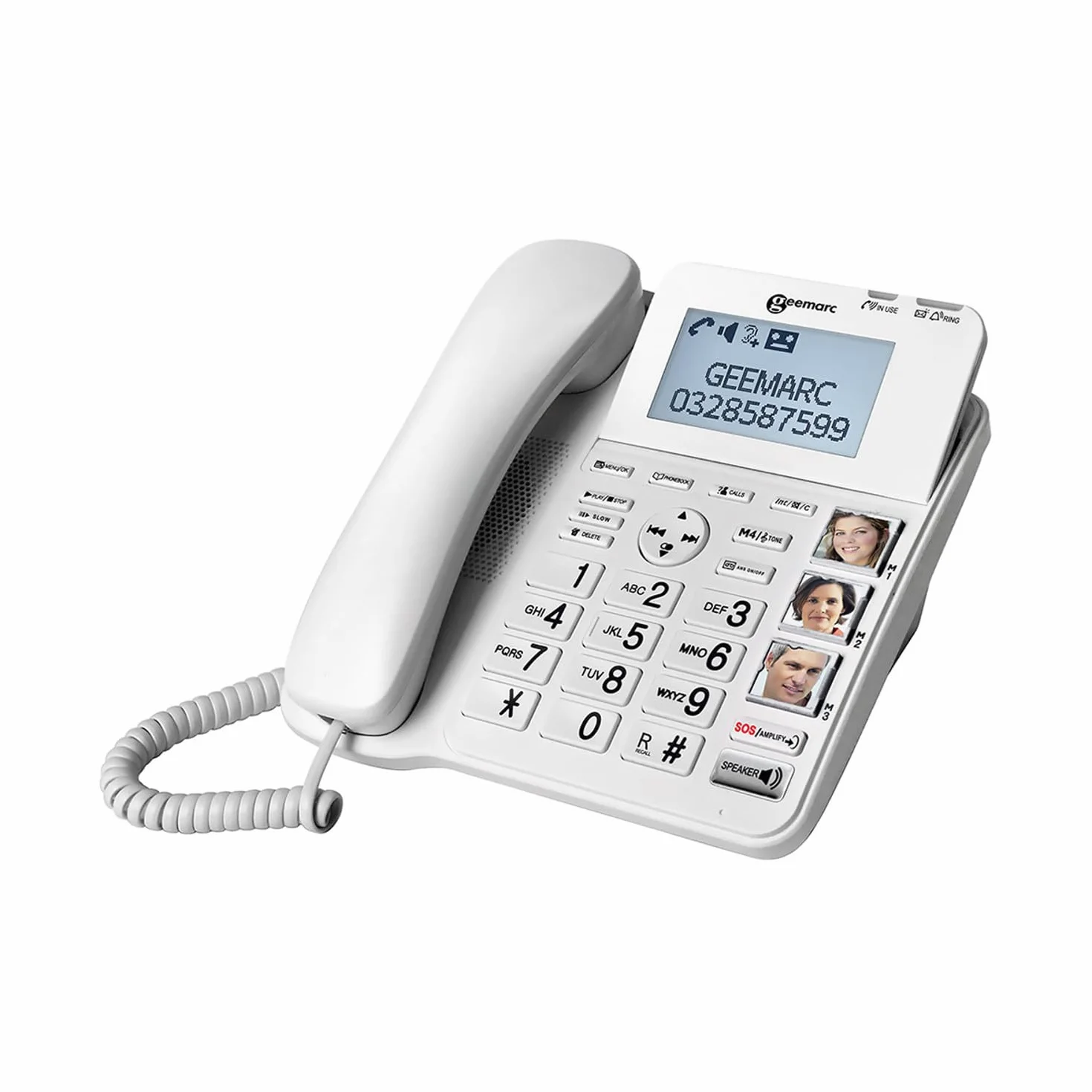 Geemarc CL595 - telefon stacjonarny dla seniorów ze zwiększoną głośnością odbioru, mocnym dzwonkiem, dużymi przyciskami i funkcją przywoływania alarmowego - średni do ciężkiego ubytek słuchu - wersja