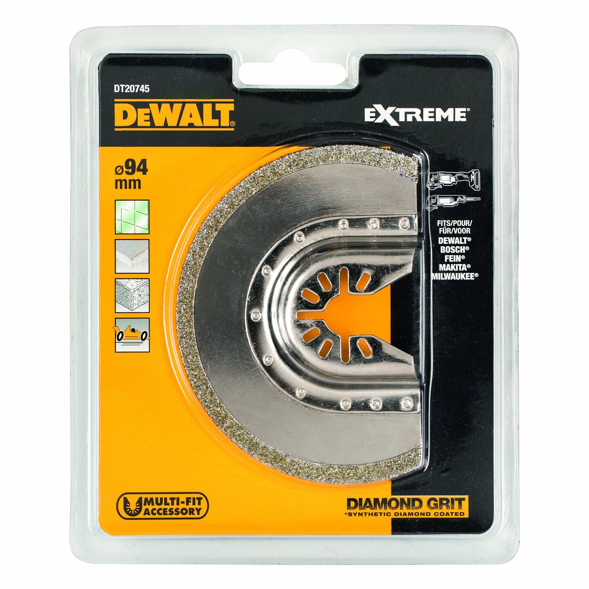 DEWALT Diamentowy brzeszczot segmentowy 100 mm (do narzędzi wielofunkcyjnych/narzędzi wielofunkcyjnych, wszechstronne zastosowanie, z uchwytem Multi-Fit do szybkiej wymiany akcesoriów) DT20745-QZ