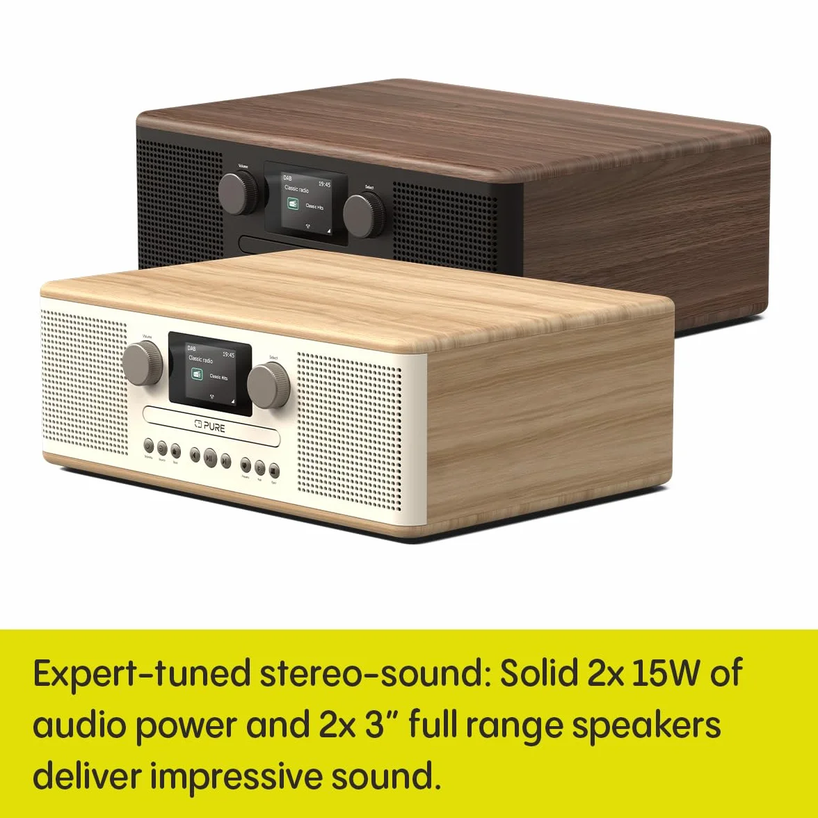 Pure Klasyczny system muzyczny C-D6 (odtwarzacz CD, DAB+/FM, Bluetooth, AUX, USB, Alarm Sleep Timer) bawełna biały/dąb
