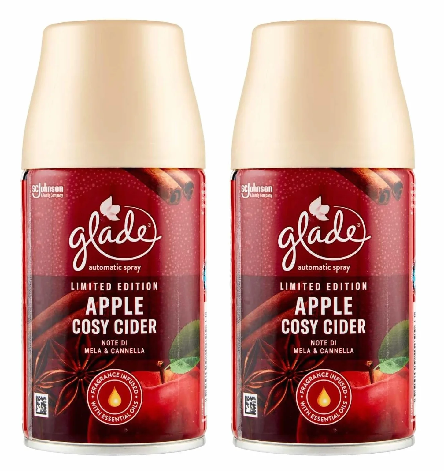 Glade Automatyczny wkład odświeżacza powietrza, spray pokojowy i eliminator zapachów, świąteczny zapach, jabłkowy przytulny cyder, 2 wkłady, 269 ml