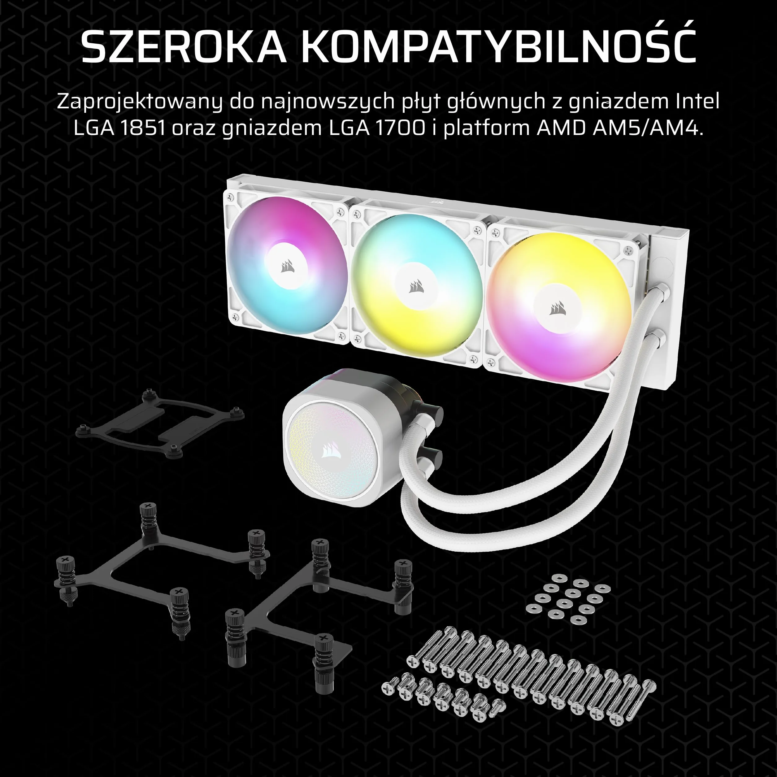 CORSAIR NAUTILUS 360 RS ARGB Układ Chłodzenia Procesora Cieczą – 360mm AIO – Bezpośrednie Połączenie z Płytą Główną – Intel LGA 1851/1700, AMD AM5/AM4 – 3x RS120 ARGB Wentylatory – Biały