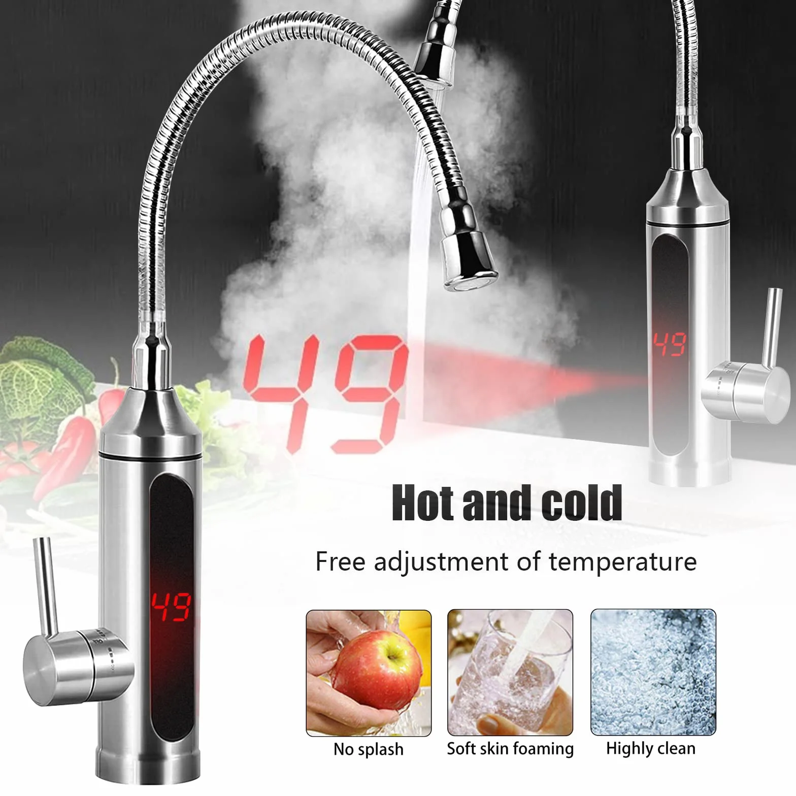 Elektryczny Kran Bateria z Natychmiastowy Podgrzewacz Wody LED Wyświetlacz Temperatury