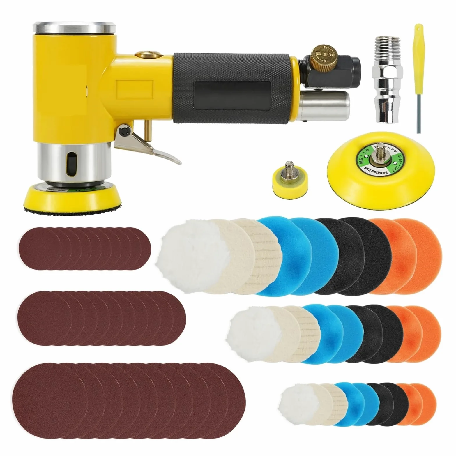 Polerka na Mokro, Mini Orbital 2/3 "Szlifierka pneumatyczna Pneumatyczna polerka Szlifierka Bufor Dual Action Polerka oscylacyjna 80 szt. Zestaw papieru ściernego | HF-942 Deflection