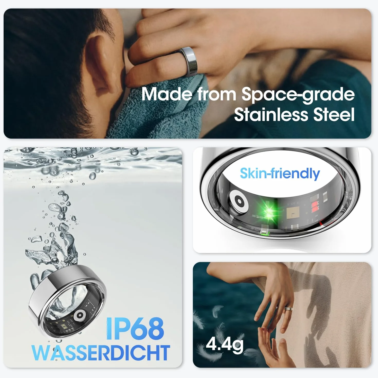 DEKELIFE 2024 Smart Ring dla mężczyzn i kobiet, opaska fitness z pulsometrem, SpO2, monitor snu, 100+ trybów sportowych, wodoszczelność IP68, inteligentne pierścienie do systemów Android i iOS,