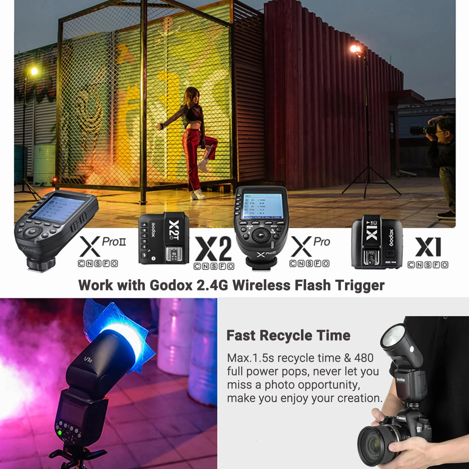 Godox V1-C lampa błyskowa do kamery Canon 2,4G HSS TTTL 1/8000 480 Full Power Shots LED