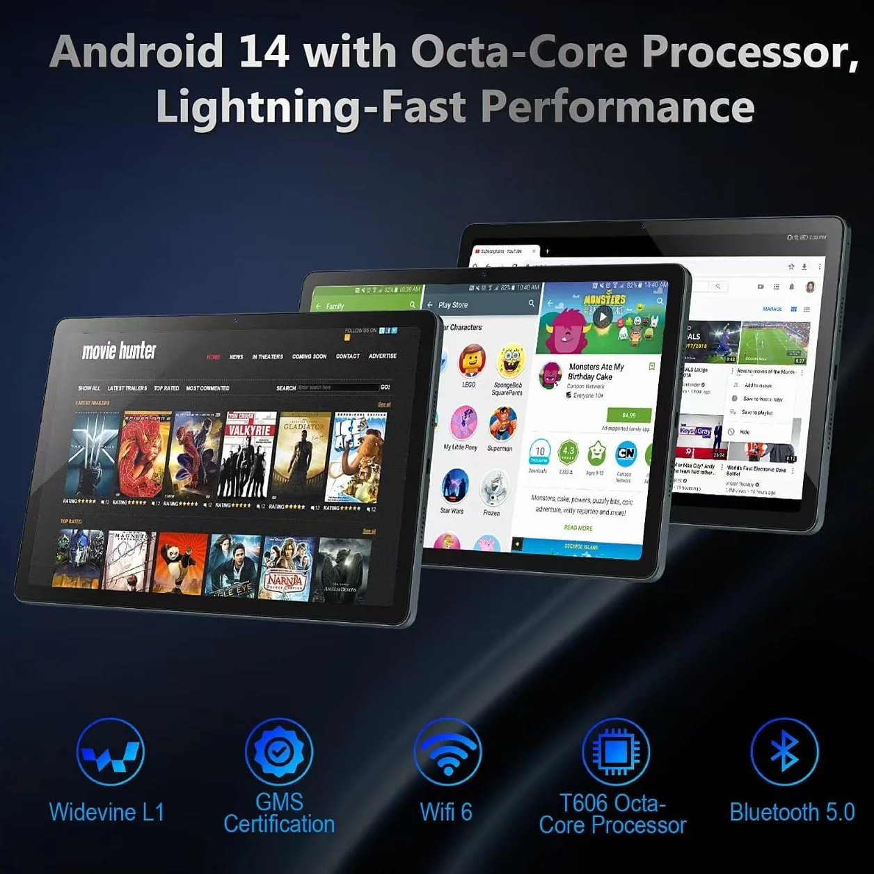 Tablet z systemem Android 14, 11 cali, 8 GB + 128 GB (1 TB rozszerzalny), WiFi, IPS, 8000 mAh, podwójny aparat 13 MP + 5 MP